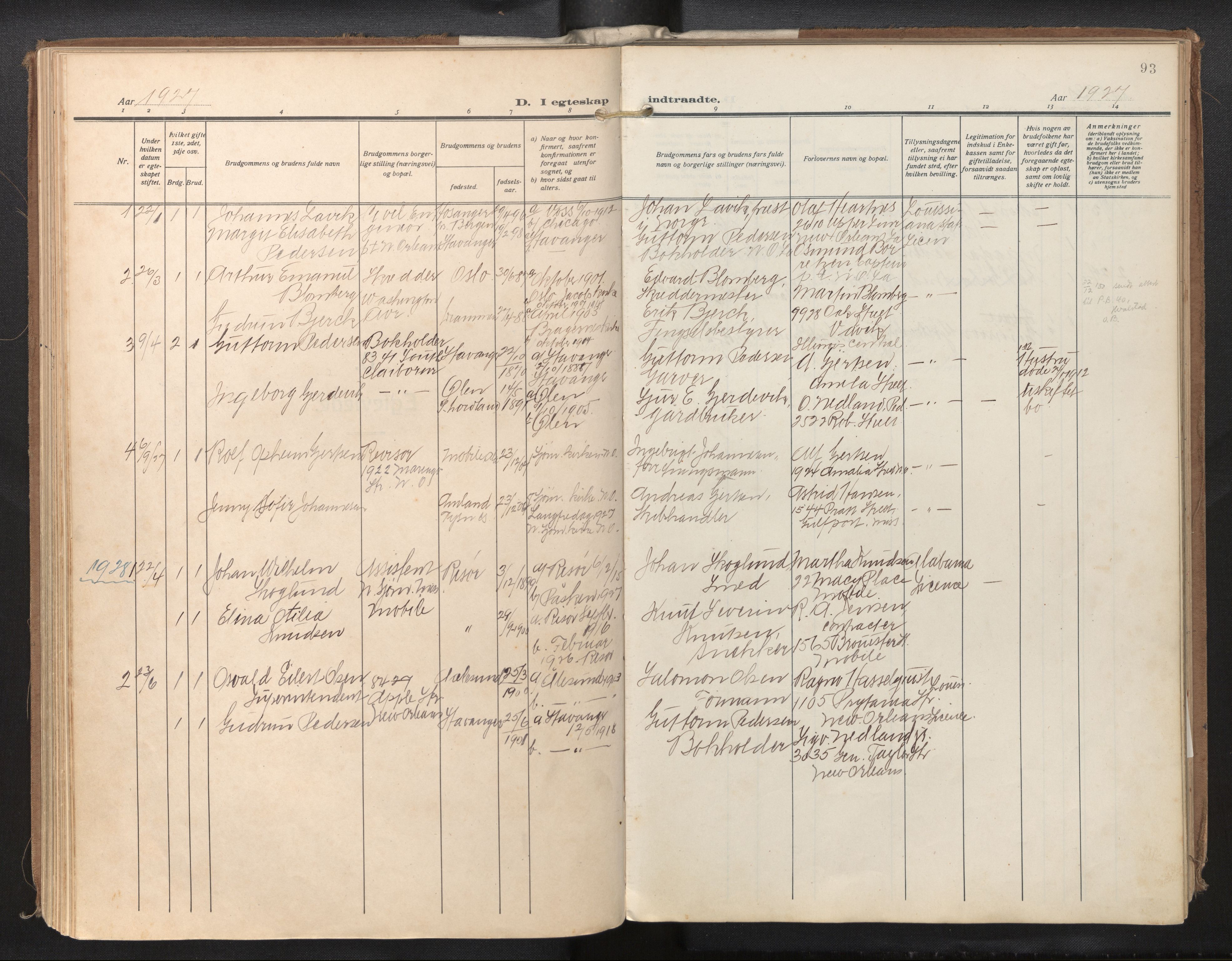 Den norske sjømannsmisjon i utlandet/New Orleans-Mobile-Gulfhavnene, SAB/SAB/PA-0115/H/Ha/L0001: Parish register (official) no. A 1, 1927-1978, p. 92b-93a