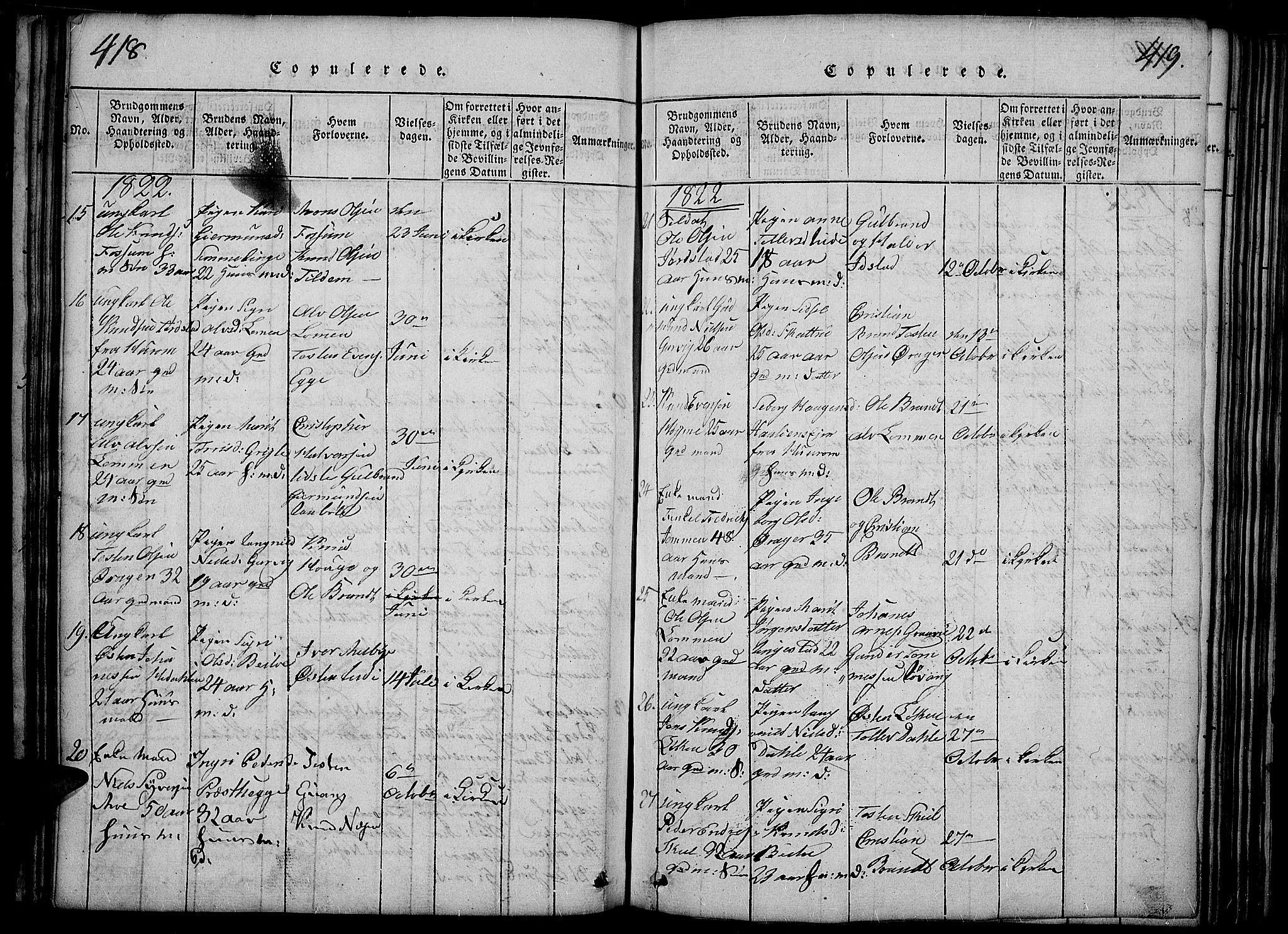 Slidre prestekontor, SAH/PREST-134/H/Ha/Haa/L0002: Parish register (official) no. 2, 1814-1830, p. 418-419