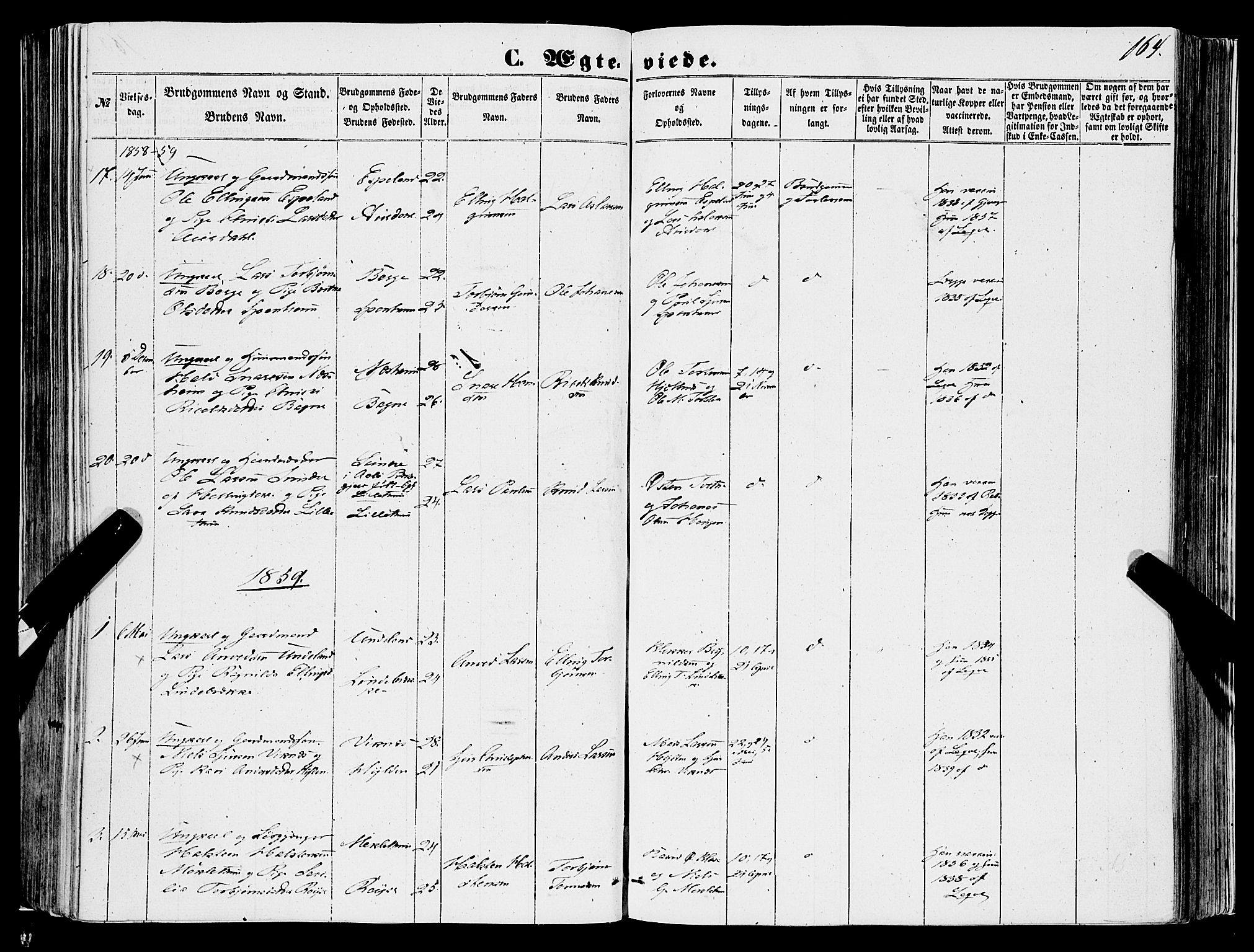 Ulvik sokneprestembete, SAB/A-78801/H/Haa: Parish register (official) no. A 13, 1853-1863, p. 164