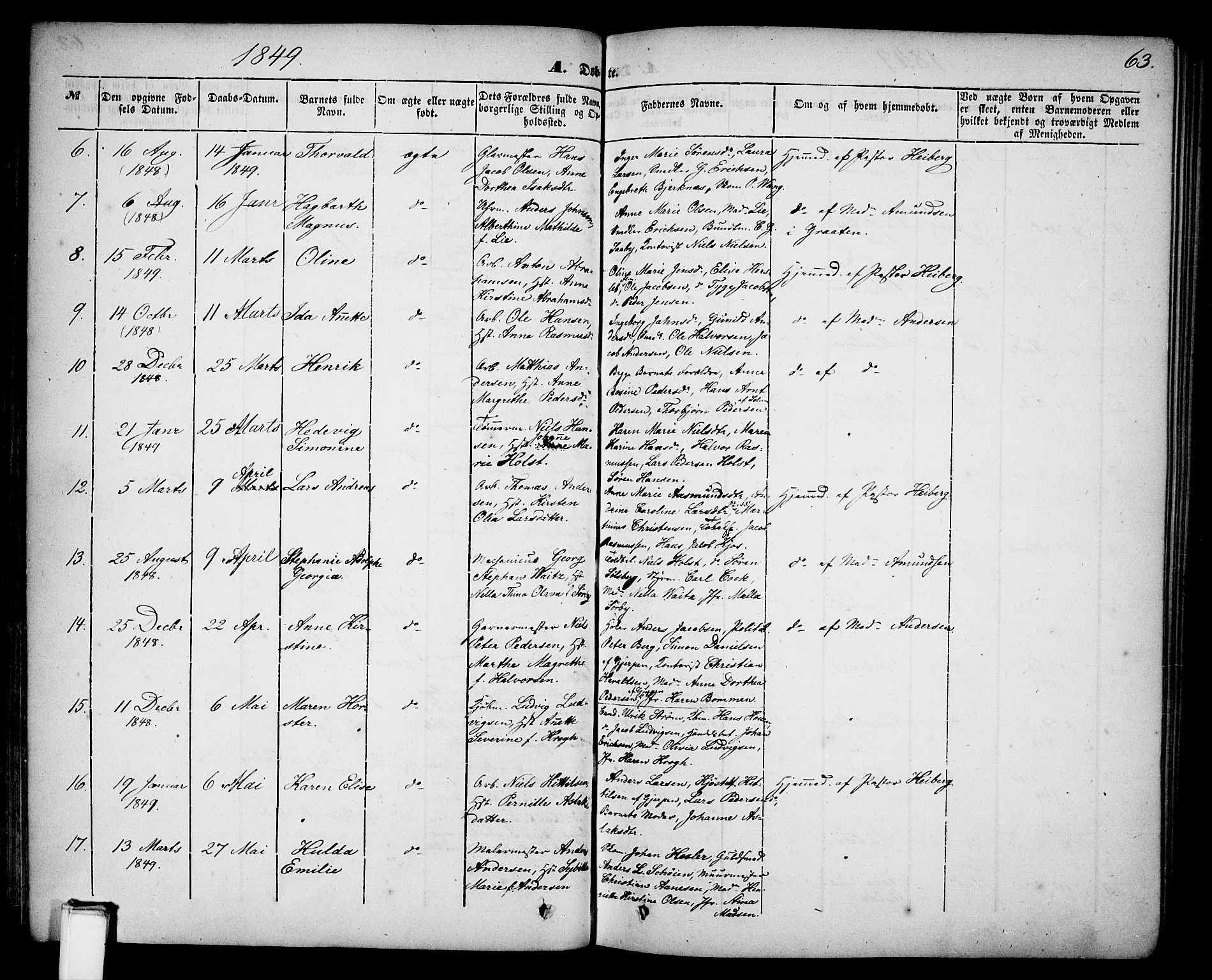 Skien kirkebøker, AV/SAKO-A-302/G/Ga/L0004: Parish register (copy) no. 4, 1843-1867, p. 63