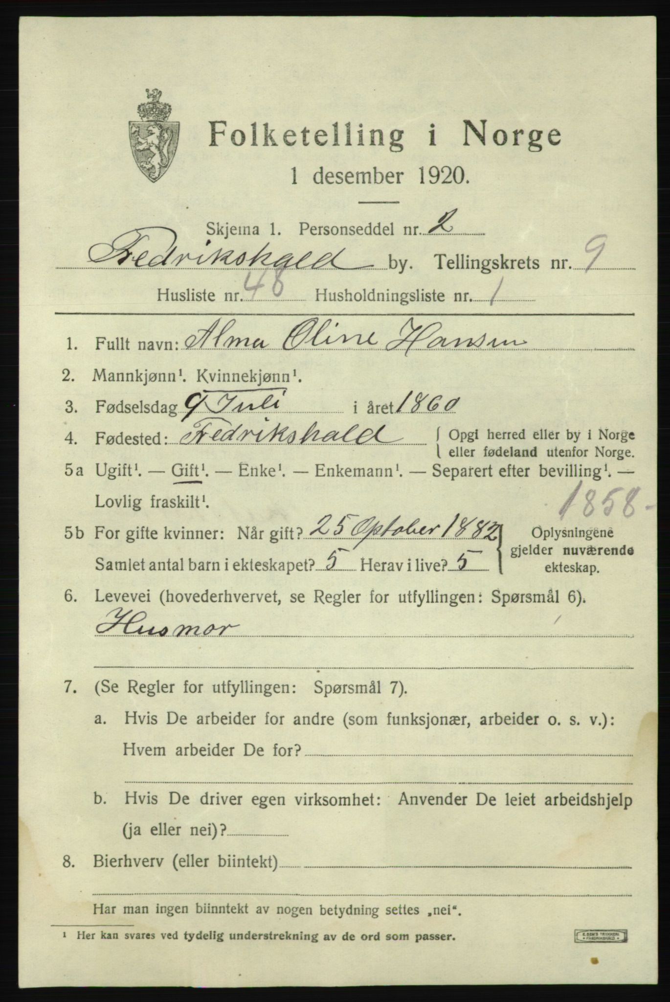 SAO, 1920 census for Fredrikshald, 1920, p. 17025
