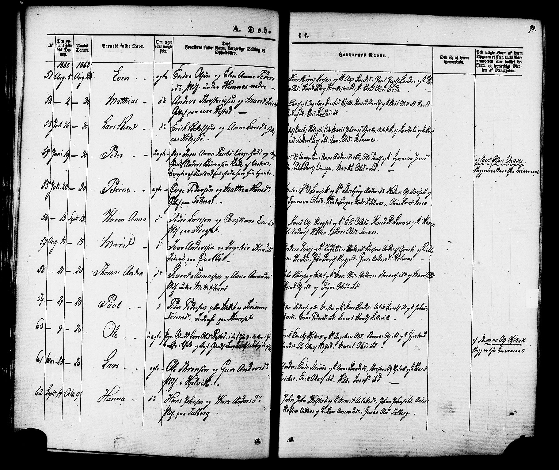 Ministerialprotokoller, klokkerbøker og fødselsregistre - Møre og Romsdal, AV/SAT-A-1454/547/L0603: Parish register (official) no. 547A05, 1846-1877, p. 94