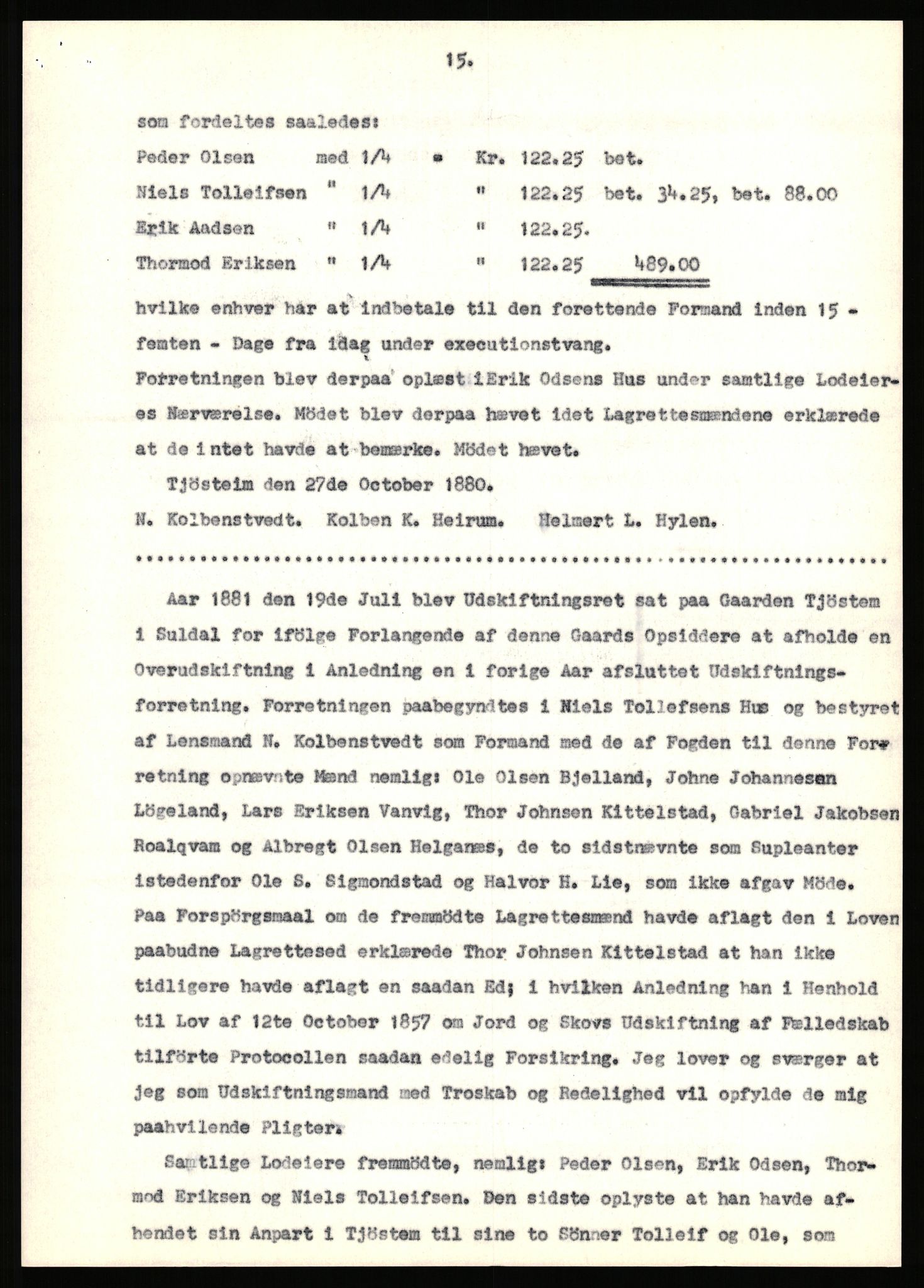 Statsarkivet i Stavanger, AV/SAST-A-101971/03/Y/Yj/L0087: Avskrifter sortert etter gårdsnavn: Tjemsland nordre - Todhammer, 1750-1930, p. 315