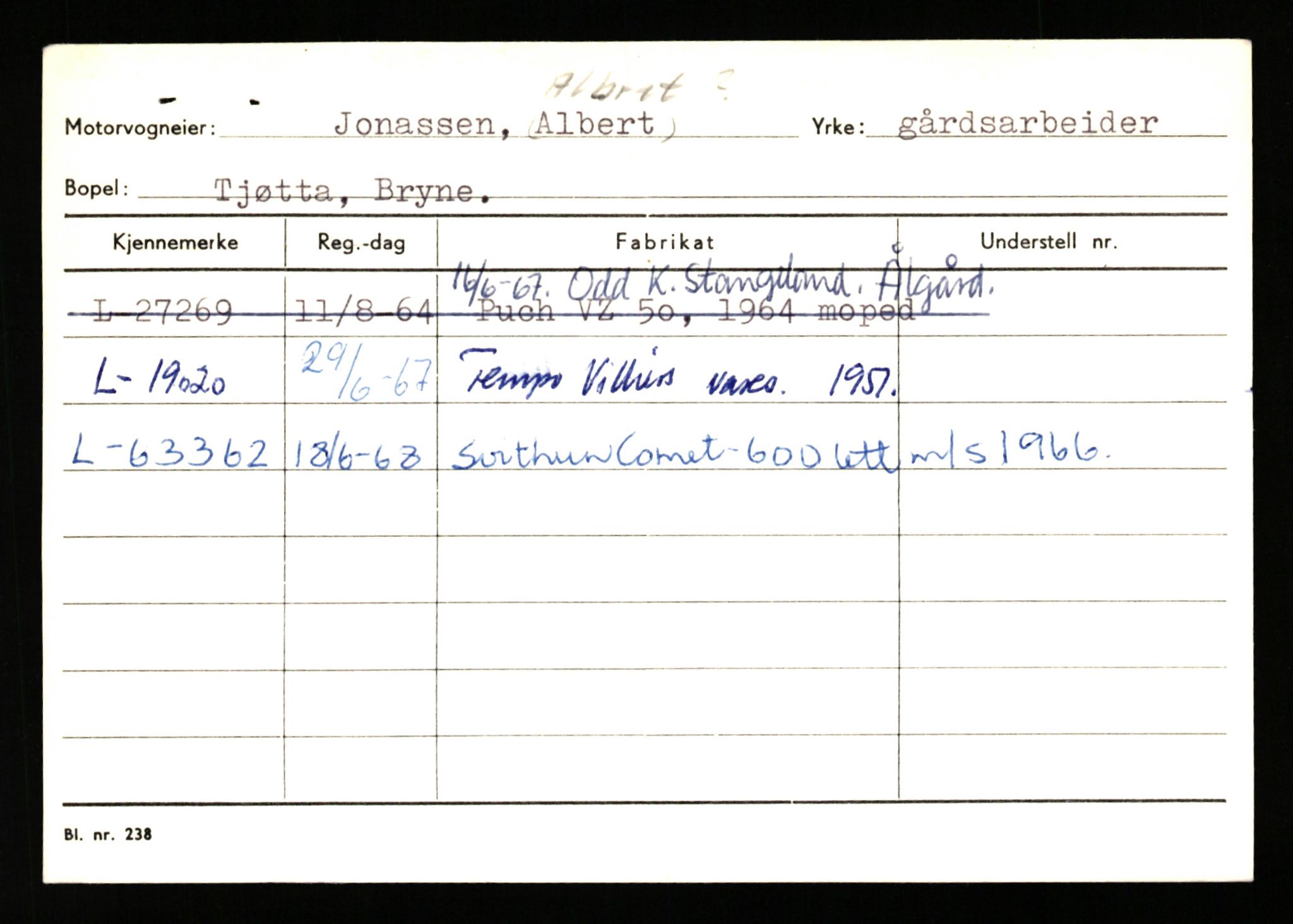 Stavanger trafikkstasjon, AV/SAST-A-101942/0/H/L0019: Jonassen - Kersbergen, 1930-1971, p. 11