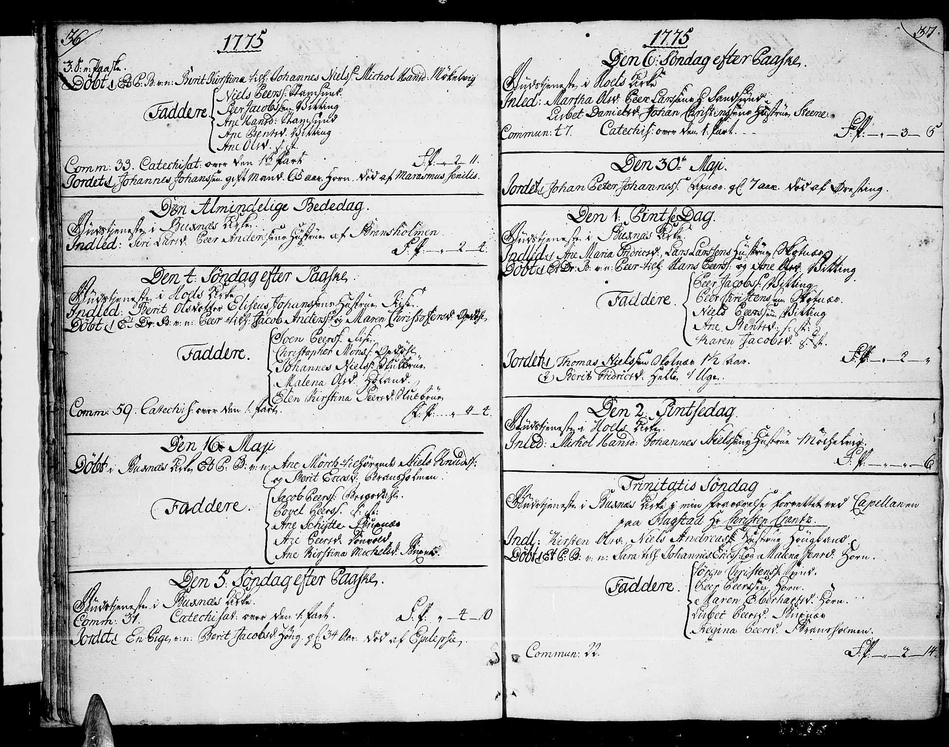 Ministerialprotokoller, klokkerbøker og fødselsregistre - Nordland, AV/SAT-A-1459/881/L1149: Parish register (official) no. 881A02, 1773-1793, p. 36-37