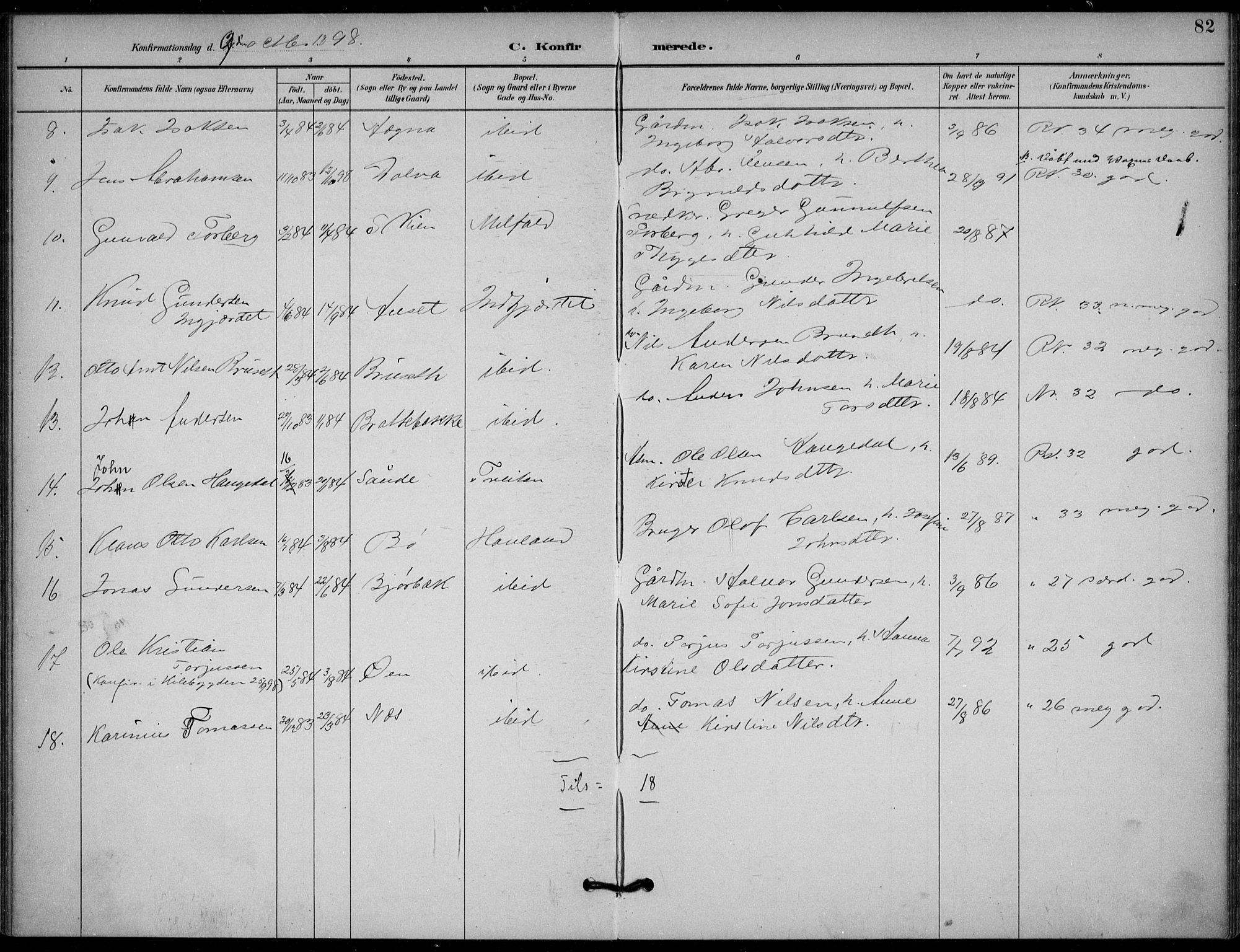 Solum kirkebøker, AV/SAKO-A-306/F/Fb/L0002: Parish register (official) no. II 2, 1893-1901, p. 82