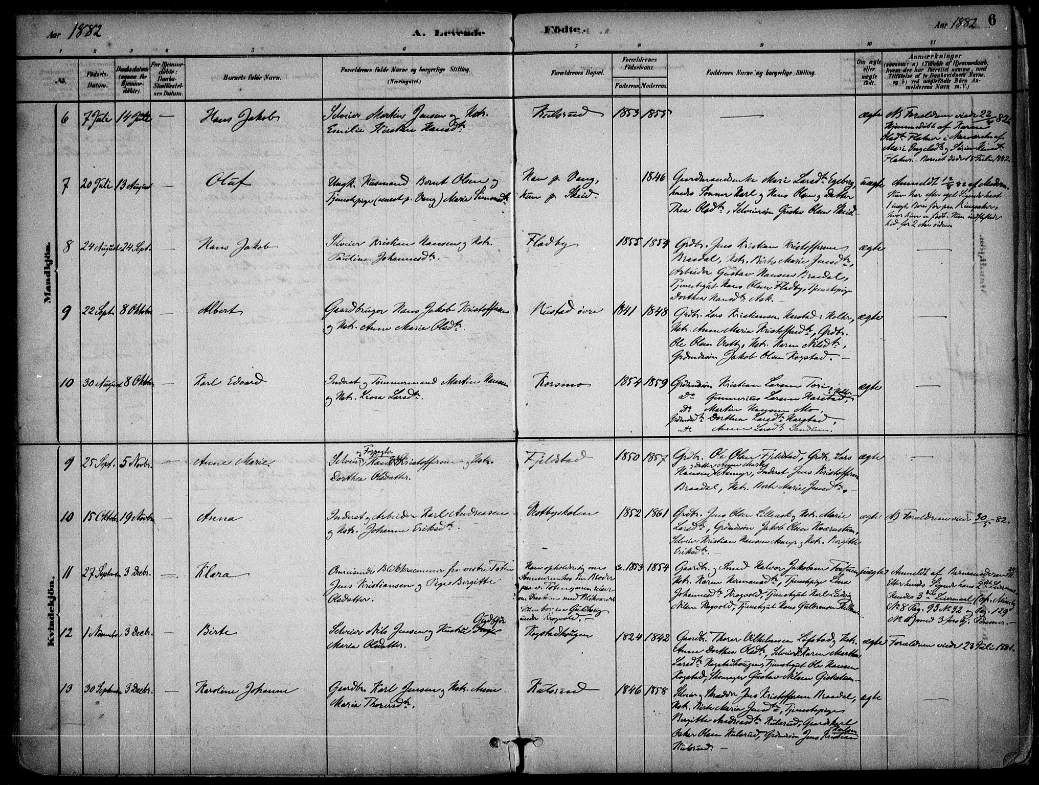 Gjerdrum prestekontor Kirkebøker, AV/SAO-A-10412b/F/Fb/L0001: Parish register (official) no. II 1, 1881-1921, p. 6