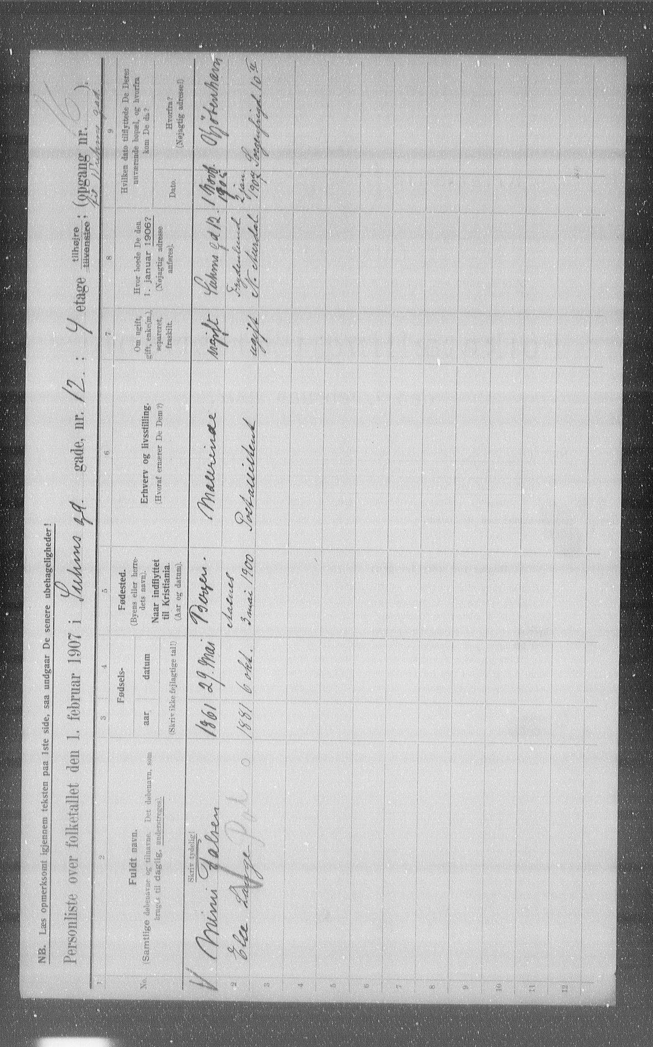 OBA, Municipal Census 1907 for Kristiania, 1907, p. 53301