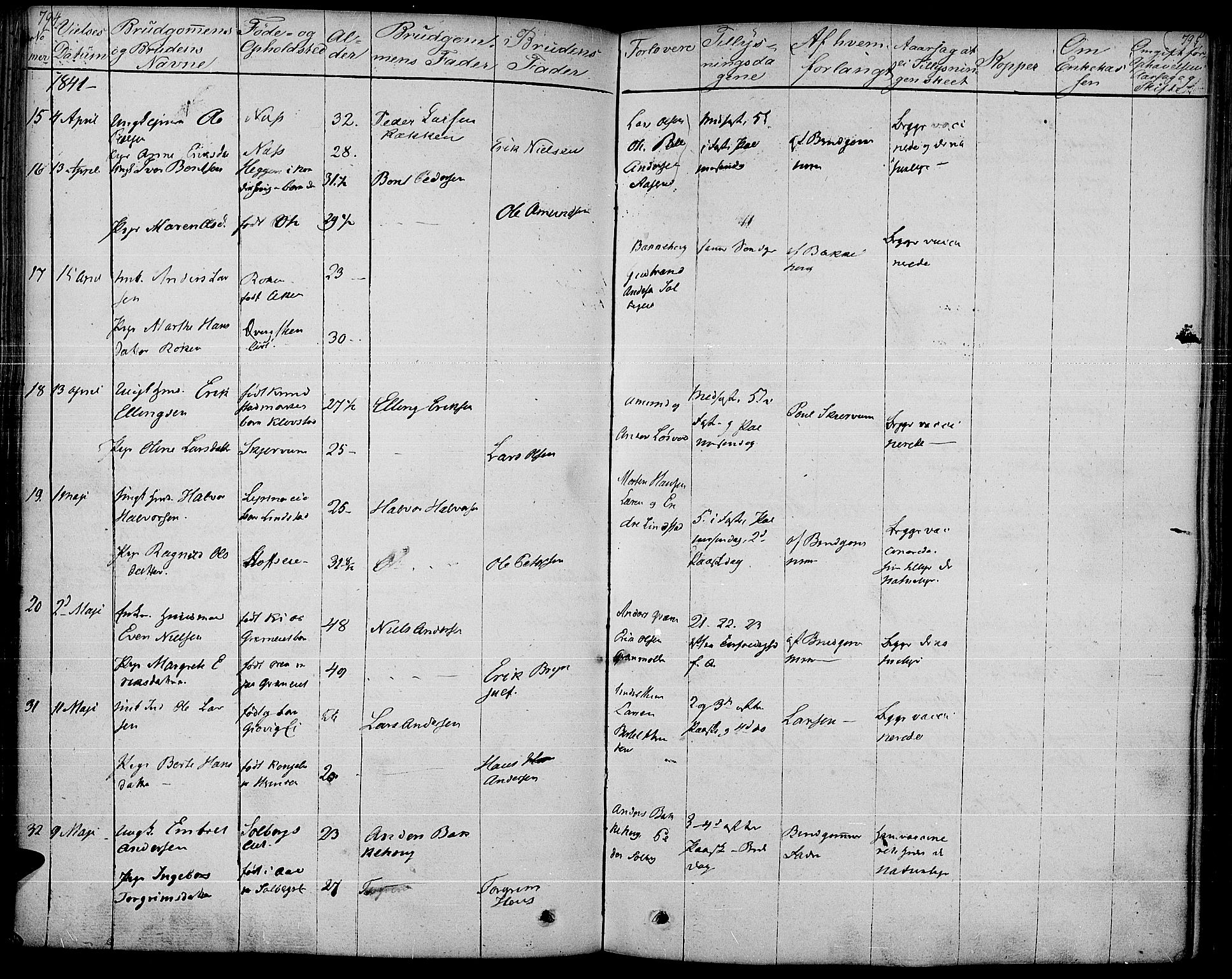 Gran prestekontor, SAH/PREST-112/H/Ha/Haa/L0010: Parish register (official) no. 10, 1824-1842, p. 794-795