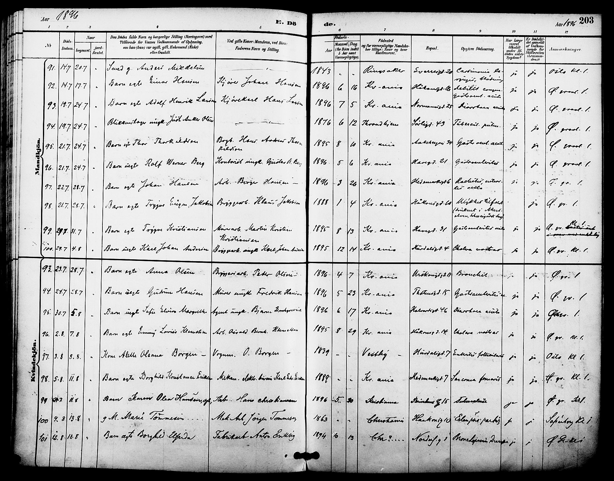 Kampen prestekontor Kirkebøker, SAO/A-10853/F/Fa/L0008: Parish register (official) no. I 8, 1892-1902, p. 203