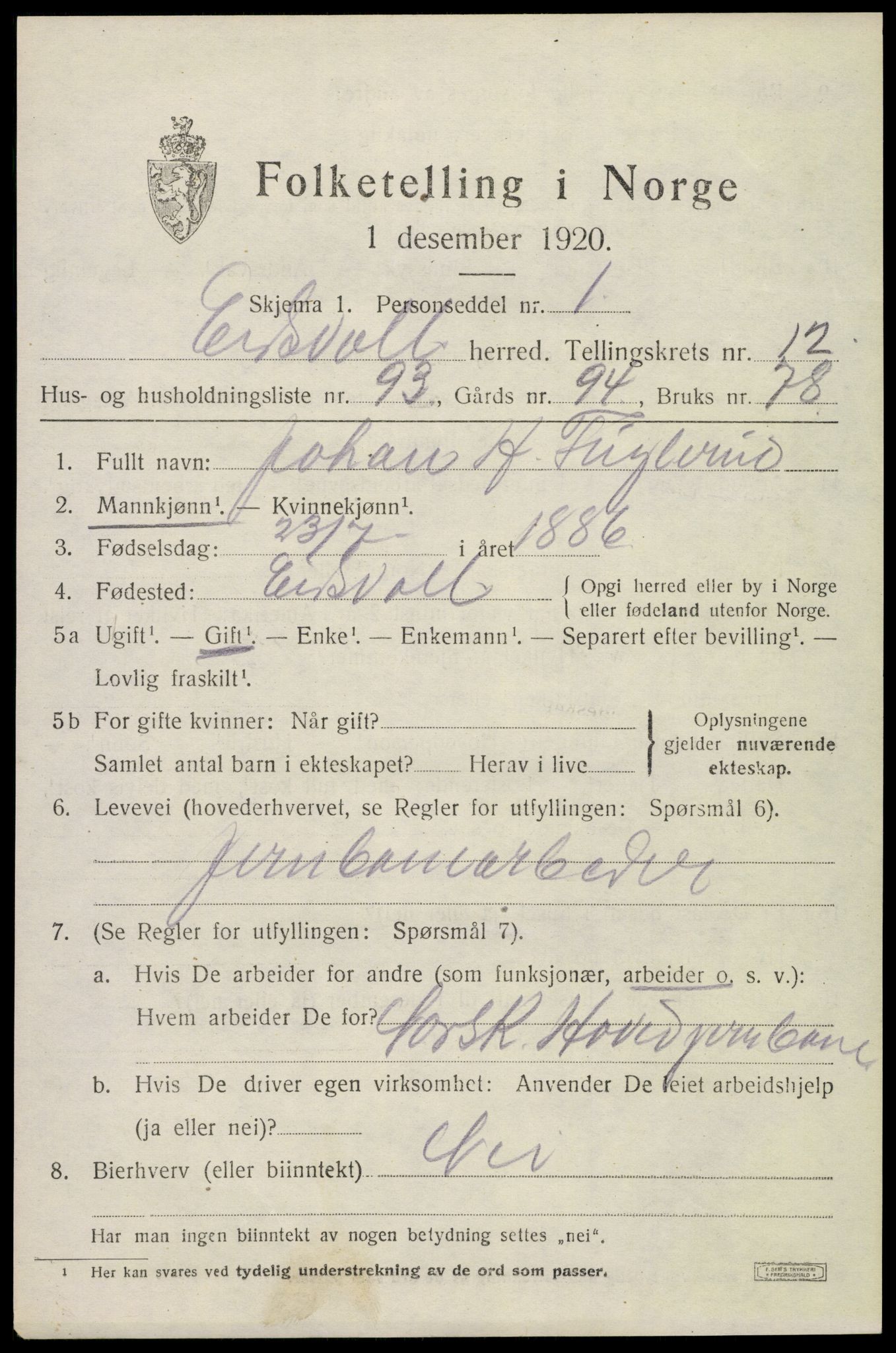 SAO, 1920 census for Eidsvoll, 1920, p. 19539