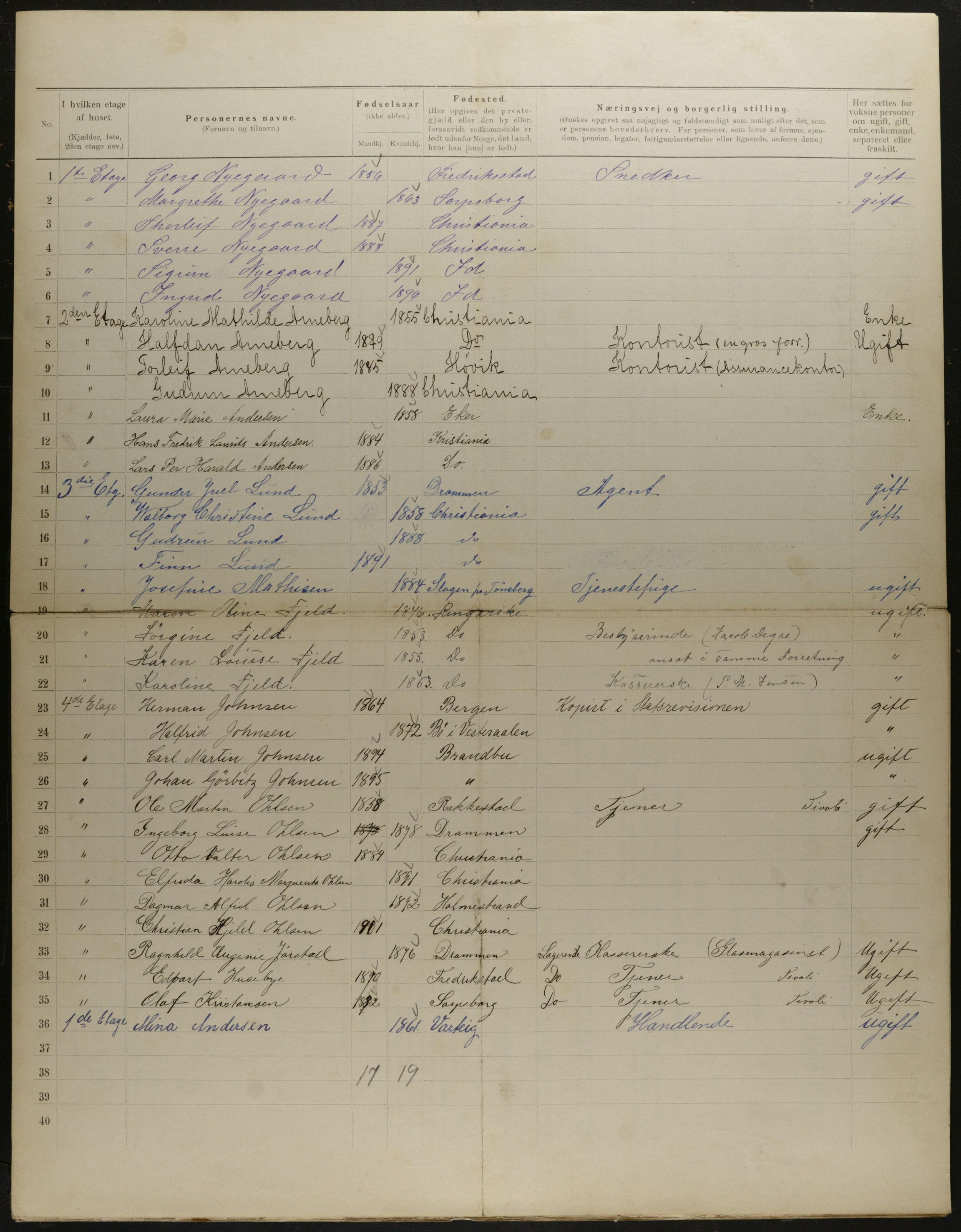 OBA, Municipal Census 1901 for Kristiania, 1901, p. 10043