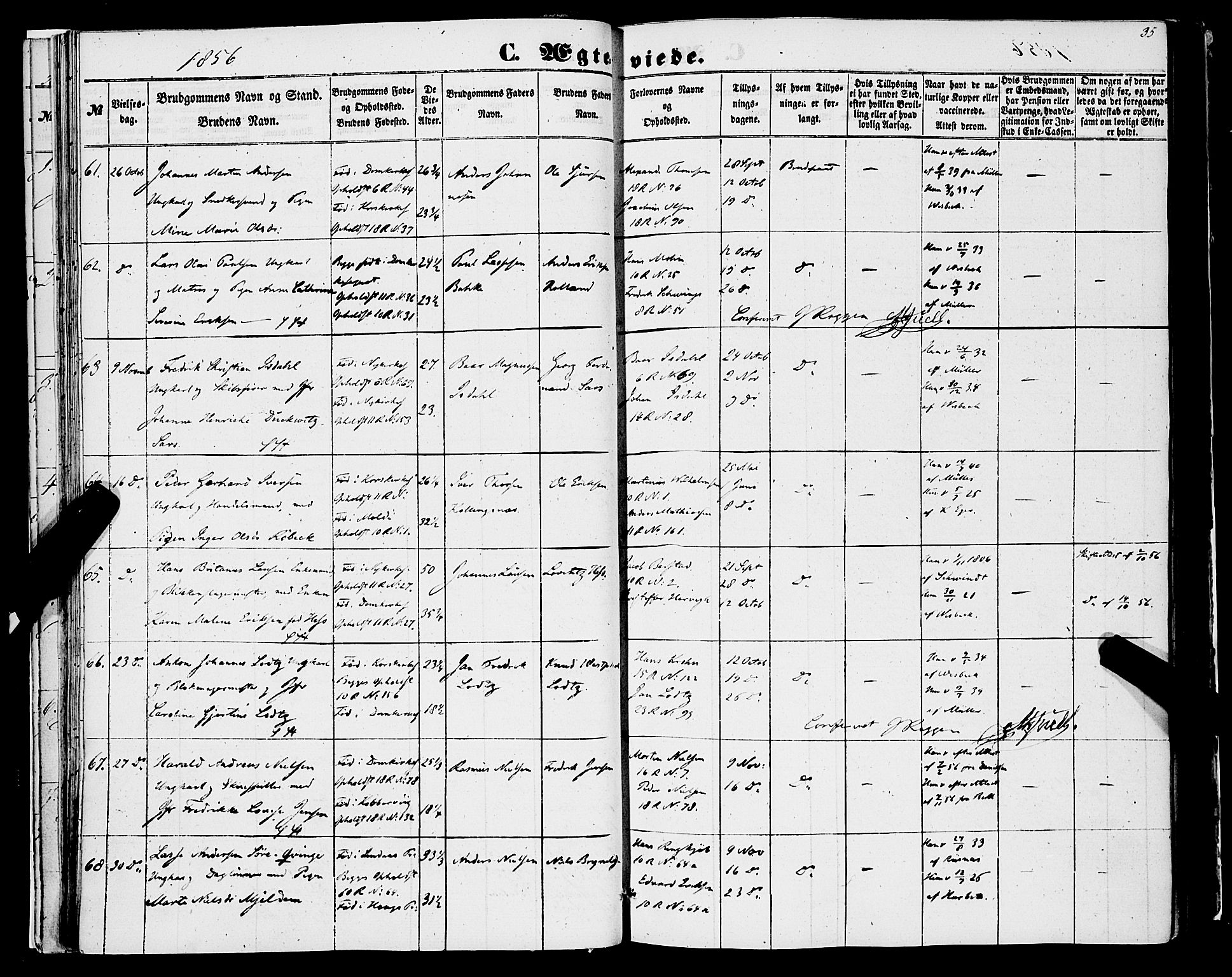 Domkirken sokneprestembete, SAB/A-74801/H/Haa/L0034: Parish register (official) no. D 2, 1853-1874, p. 35