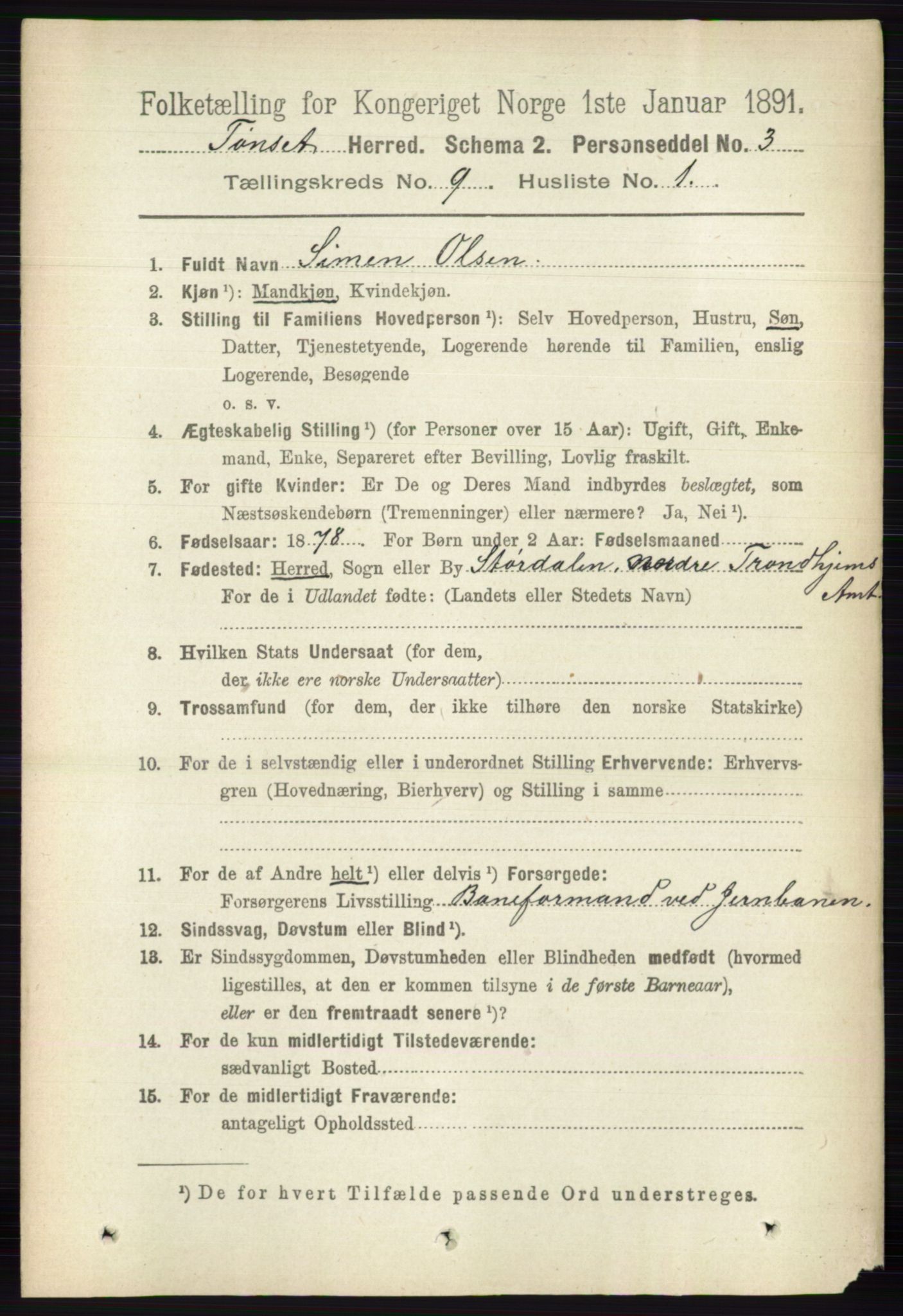 RA, 1891 census for 0437 Tynset, 1891, p. 2422