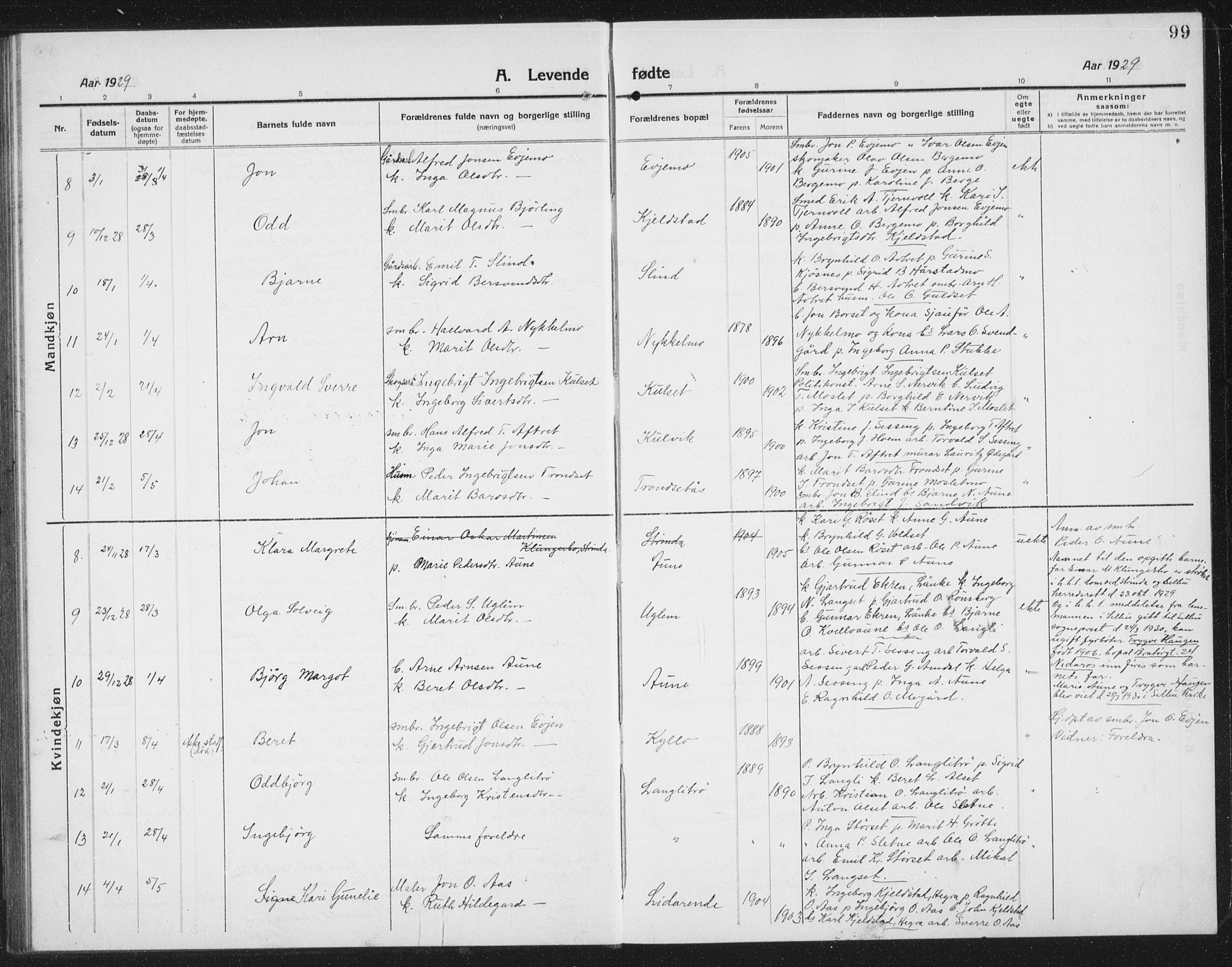 Ministerialprotokoller, klokkerbøker og fødselsregistre - Sør-Trøndelag, AV/SAT-A-1456/695/L1158: Parish register (copy) no. 695C09, 1913-1940, p. 99