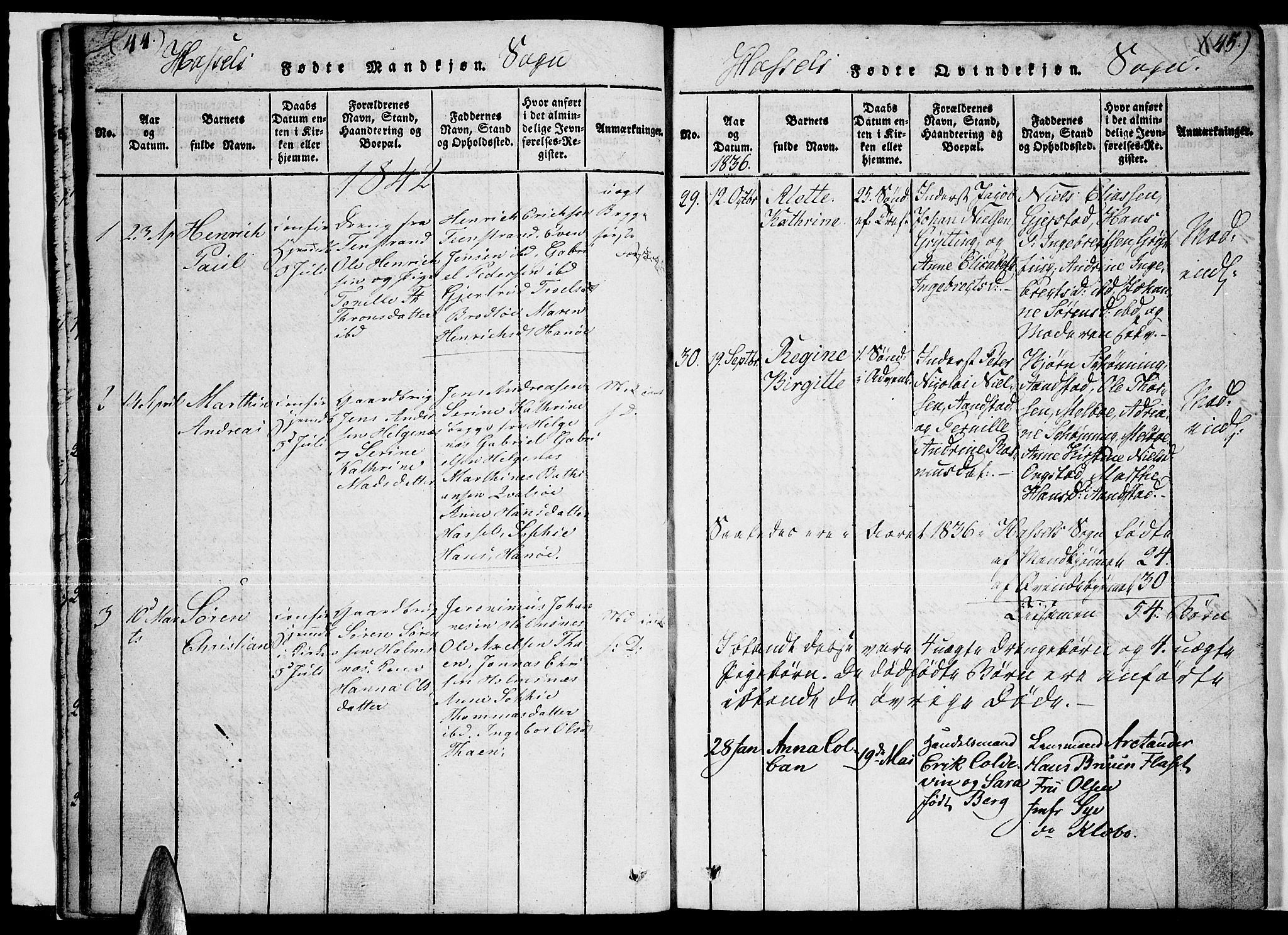 Ministerialprotokoller, klokkerbøker og fødselsregistre - Nordland, SAT/A-1459/888/L1263: Parish register (copy) no. 888C02 /1, 1820-1850, p. 44-45