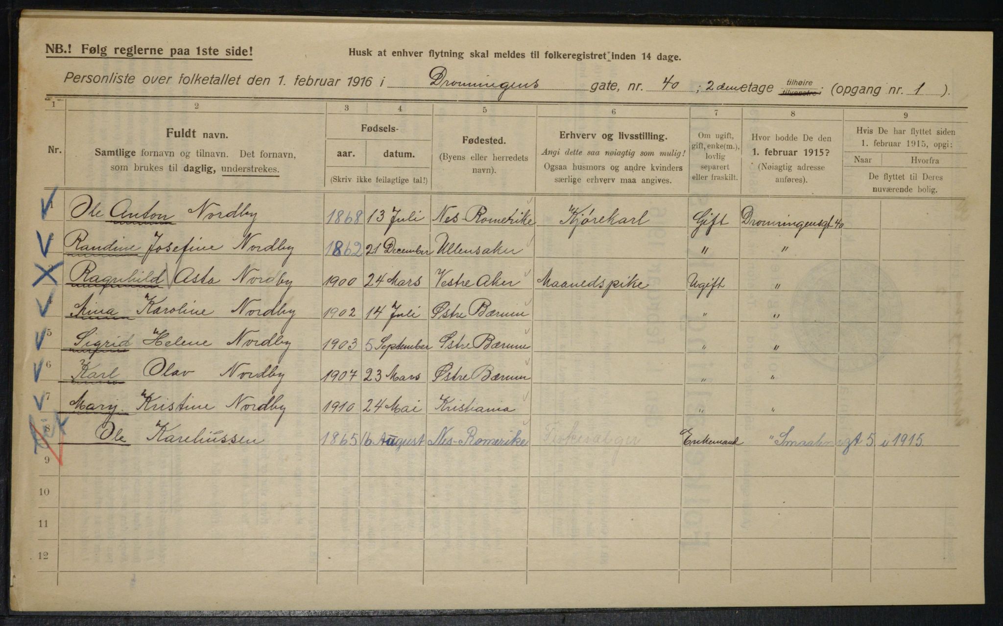 OBA, Municipal Census 1916 for Kristiania, 1916, p. 17485