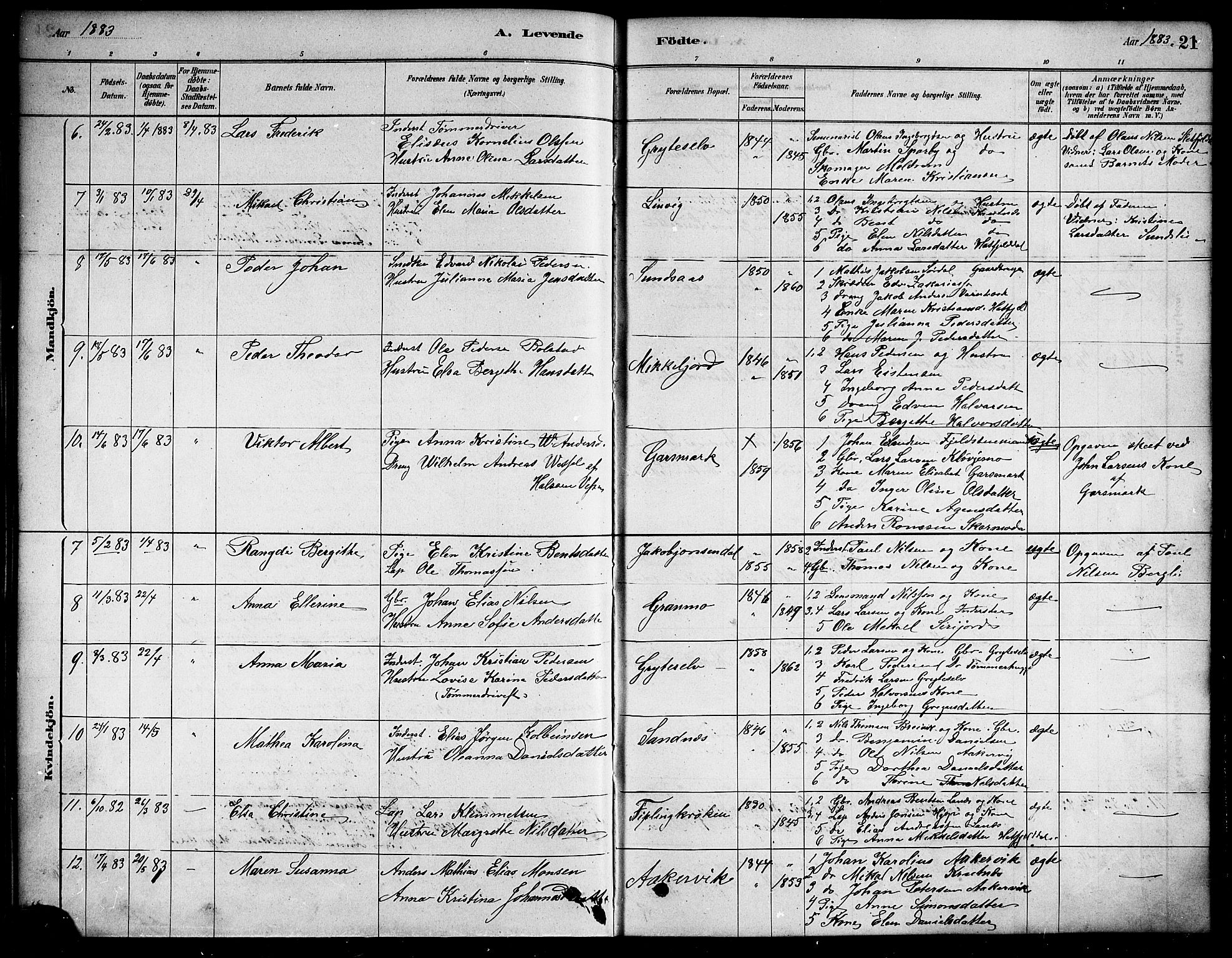 Ministerialprotokoller, klokkerbøker og fødselsregistre - Nordland, SAT/A-1459/823/L0330: Parish register (copy) no. 823C02, 1879-1916, p. 21