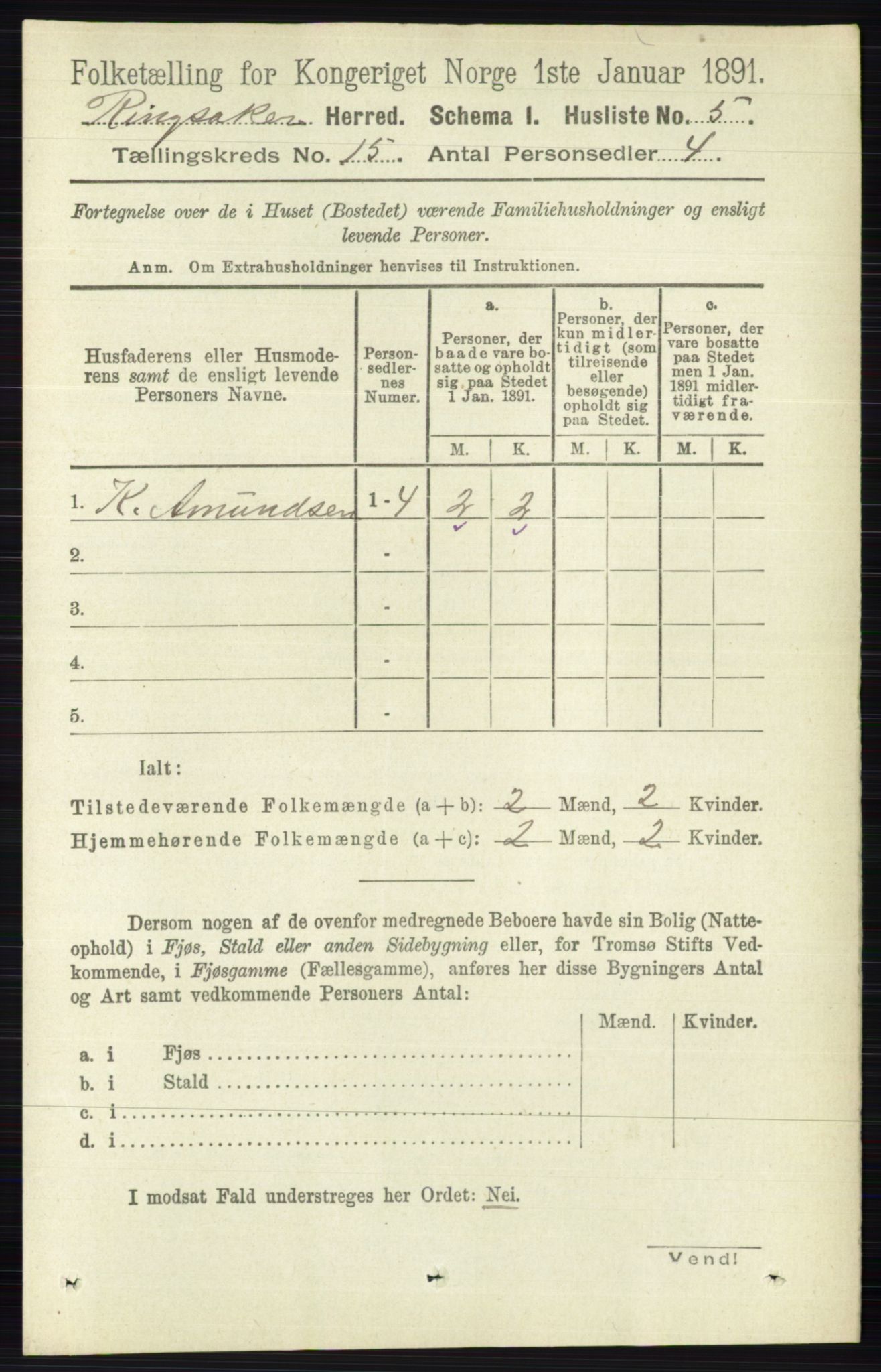 RA, 1891 census for 0412 Ringsaker, 1891, p. 8402