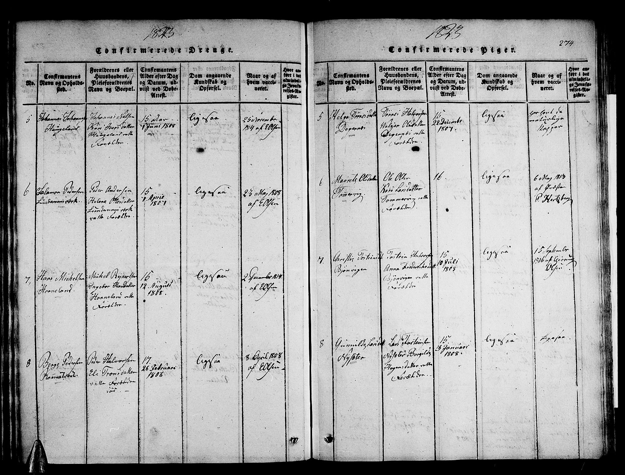 Stord sokneprestembete, AV/SAB-A-78201/H/Haa: Parish register (official) no. A 5, 1816-1825, p. 274