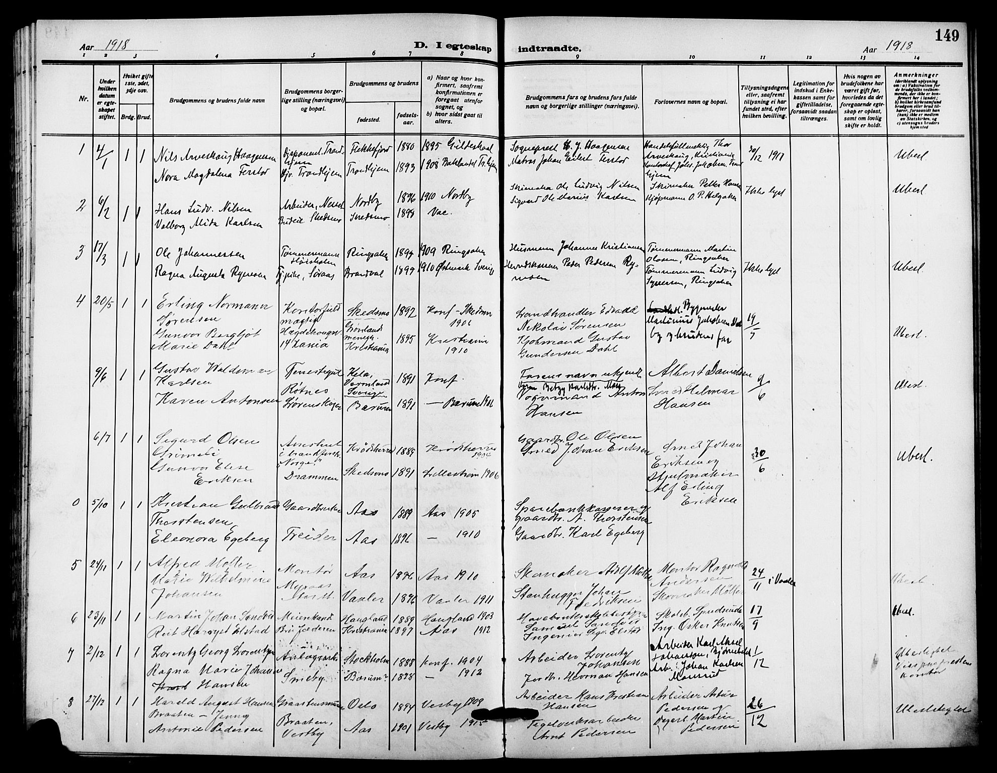 Ås prestekontor Kirkebøker, SAO/A-10894/G/Ga/L0005: Parish register (copy) no. I 5, 1916-1924, p. 149