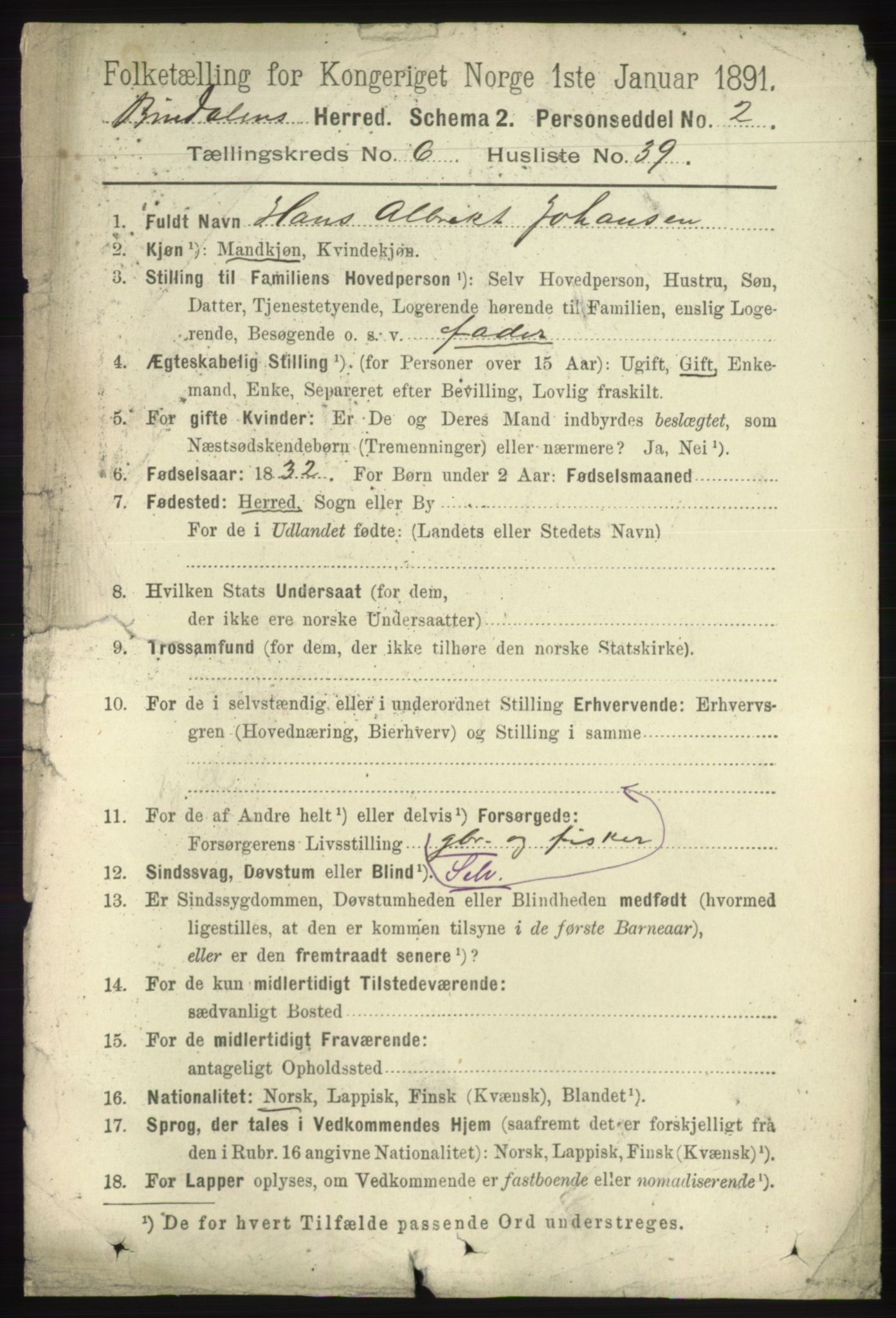 RA, 1891 census for 1811 Bindal, 1891, p. 1978