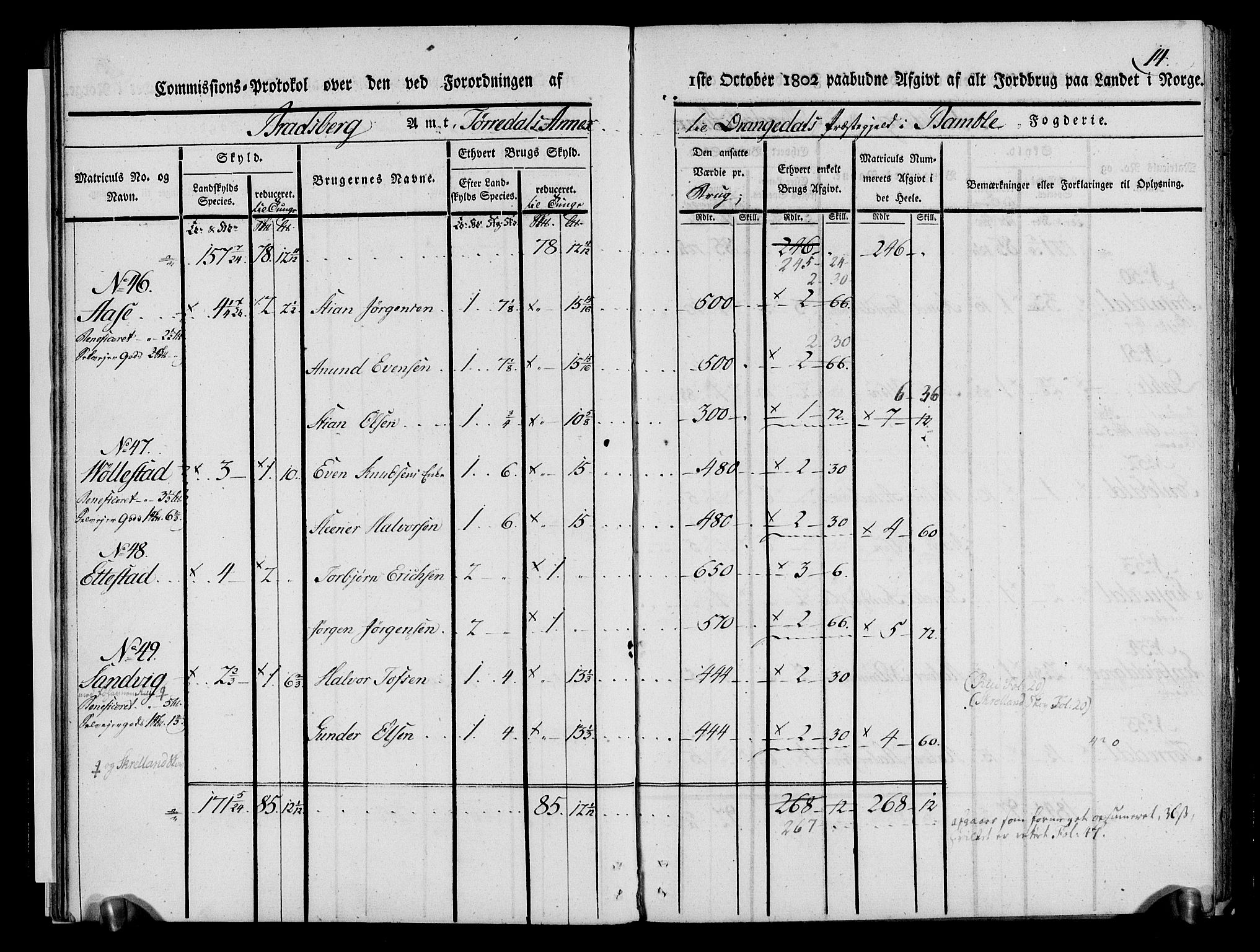 Rentekammeret inntil 1814, Realistisk ordnet avdeling, AV/RA-EA-4070/N/Ne/Nea/L0068: og 0069: Nedre Telemarken og Bamble fogderi. Kommisjonsprotokoll for Drangedal, Sannidal, Bamble og Eidanger prestegjeld., 1803, p. 19