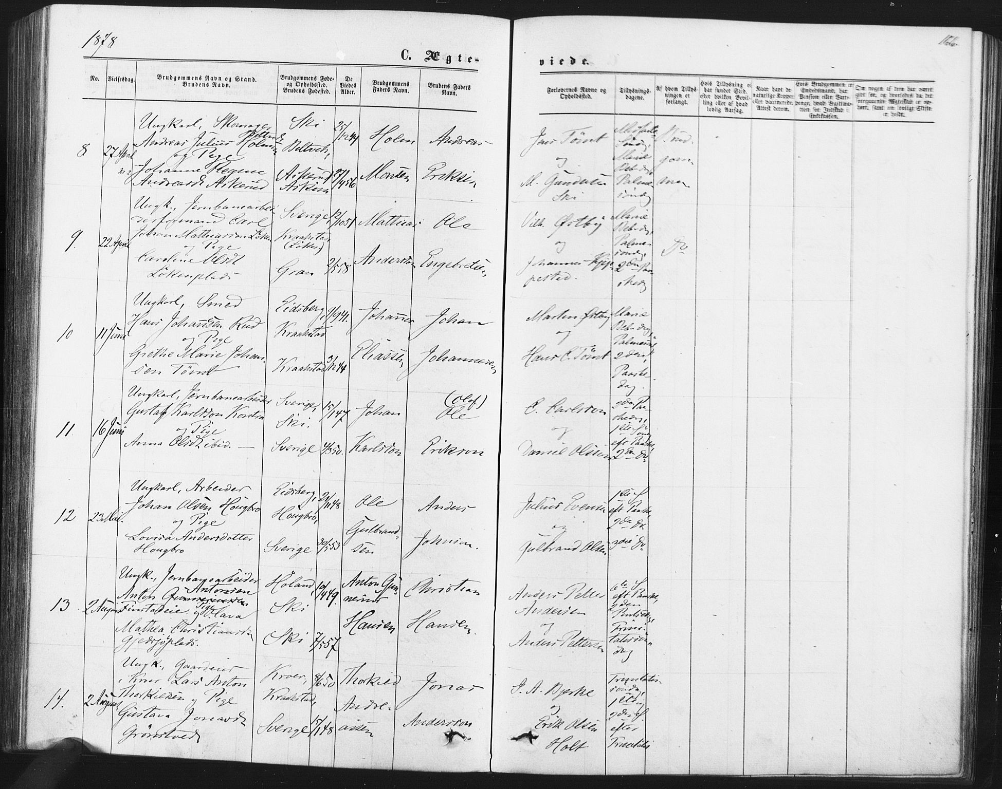 Kråkstad prestekontor Kirkebøker, AV/SAO-A-10125a/F/Fa/L0008: Parish register (official) no. I 8, 1870-1879, p. 166