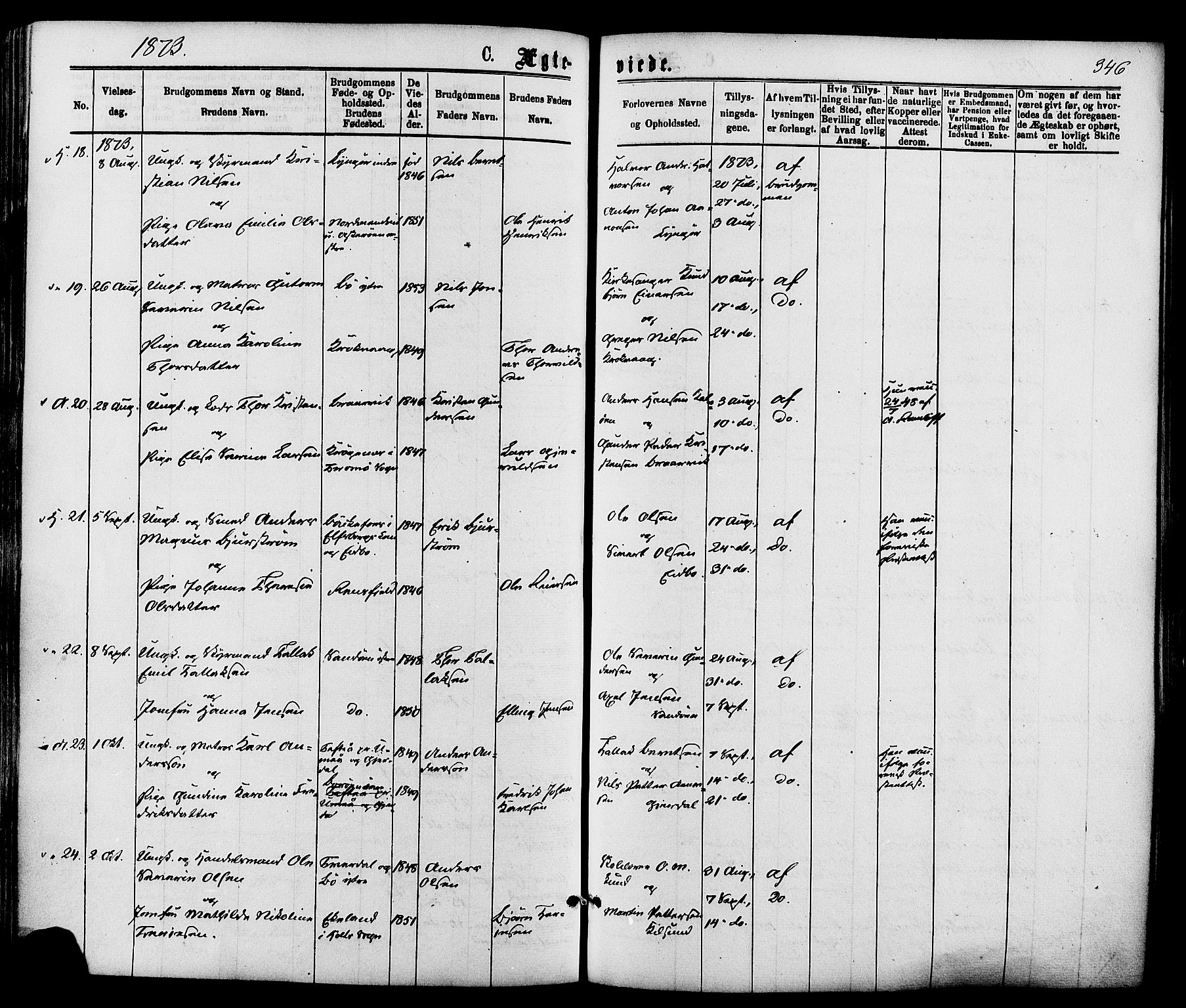 Dypvåg sokneprestkontor, AV/SAK-1111-0007/F/Fa/Faa/L0007: Parish register (official) no. A 7/ 1, 1872-1884, p. 346