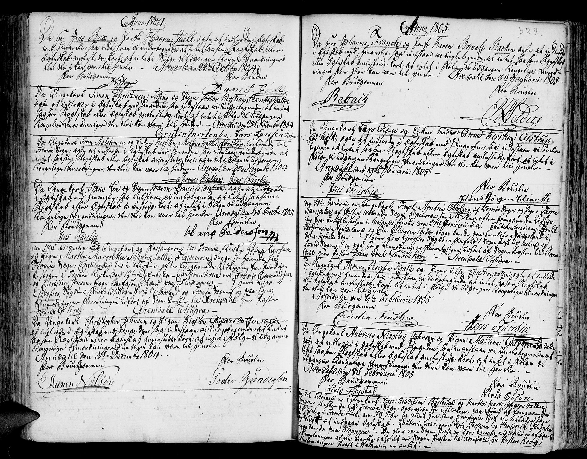 Arendal sokneprestkontor, Trefoldighet, SAK/1111-0040/F/Fa/L0001: Parish register (official) no. A 1, 1703-1815, p. 327