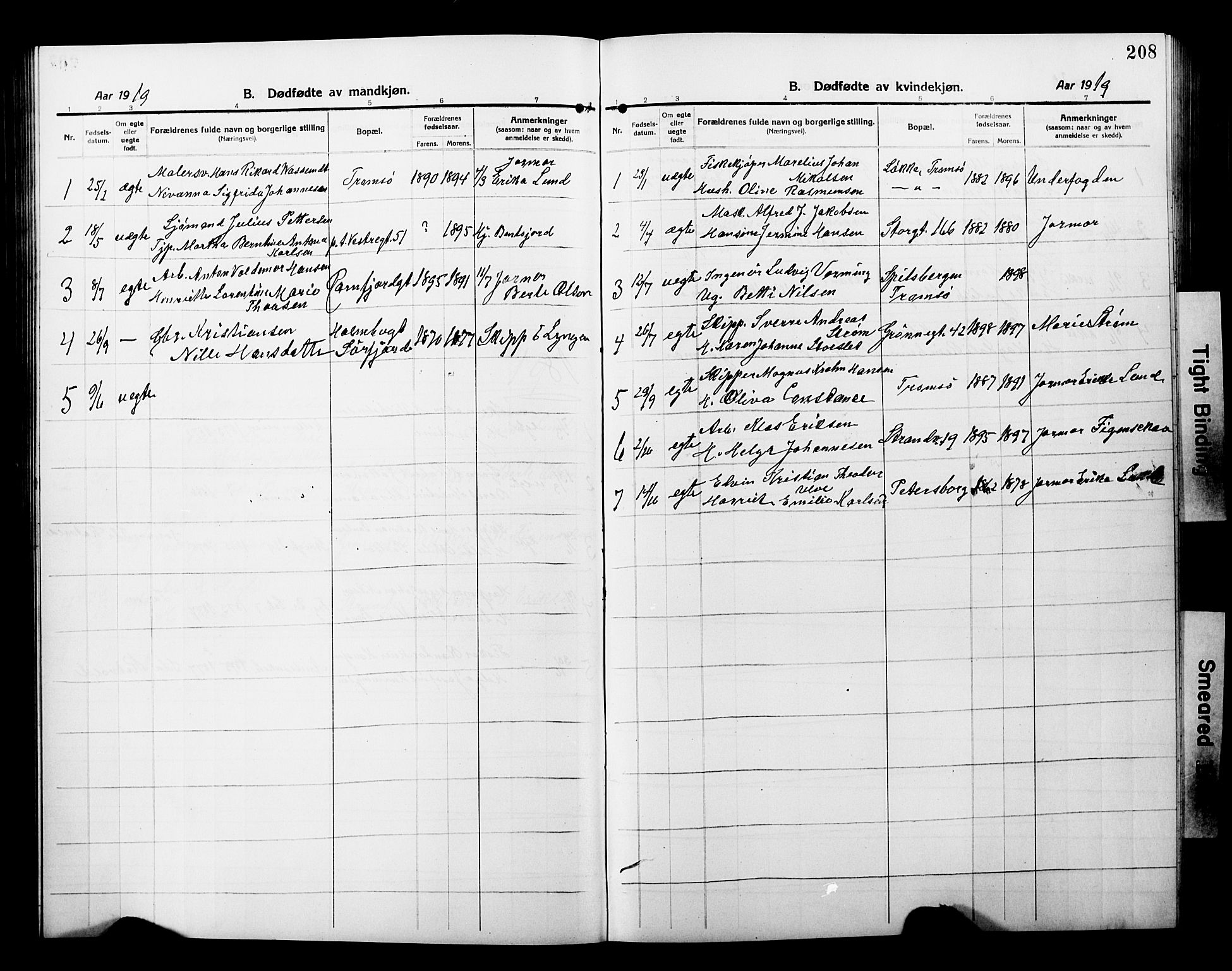 Tromsø sokneprestkontor/stiftsprosti/domprosti, AV/SATØ-S-1343/G/Gb/L0009klokker: Parish register (copy) no. 9, 1915-1925, p. 208
