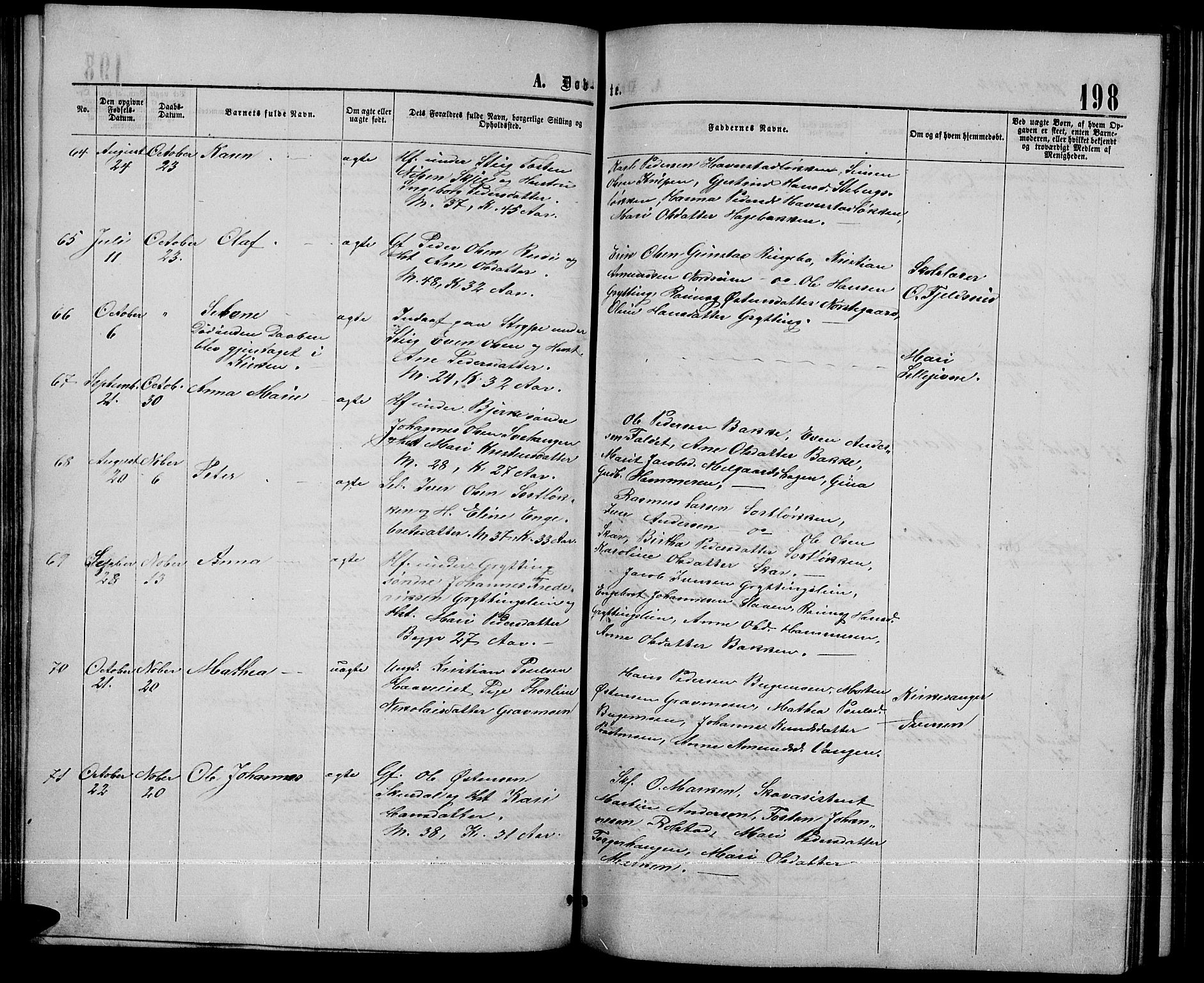 Sør-Fron prestekontor, SAH/PREST-010/H/Ha/Hab/L0002: Parish register (copy) no. 2, 1864-1883, p. 198