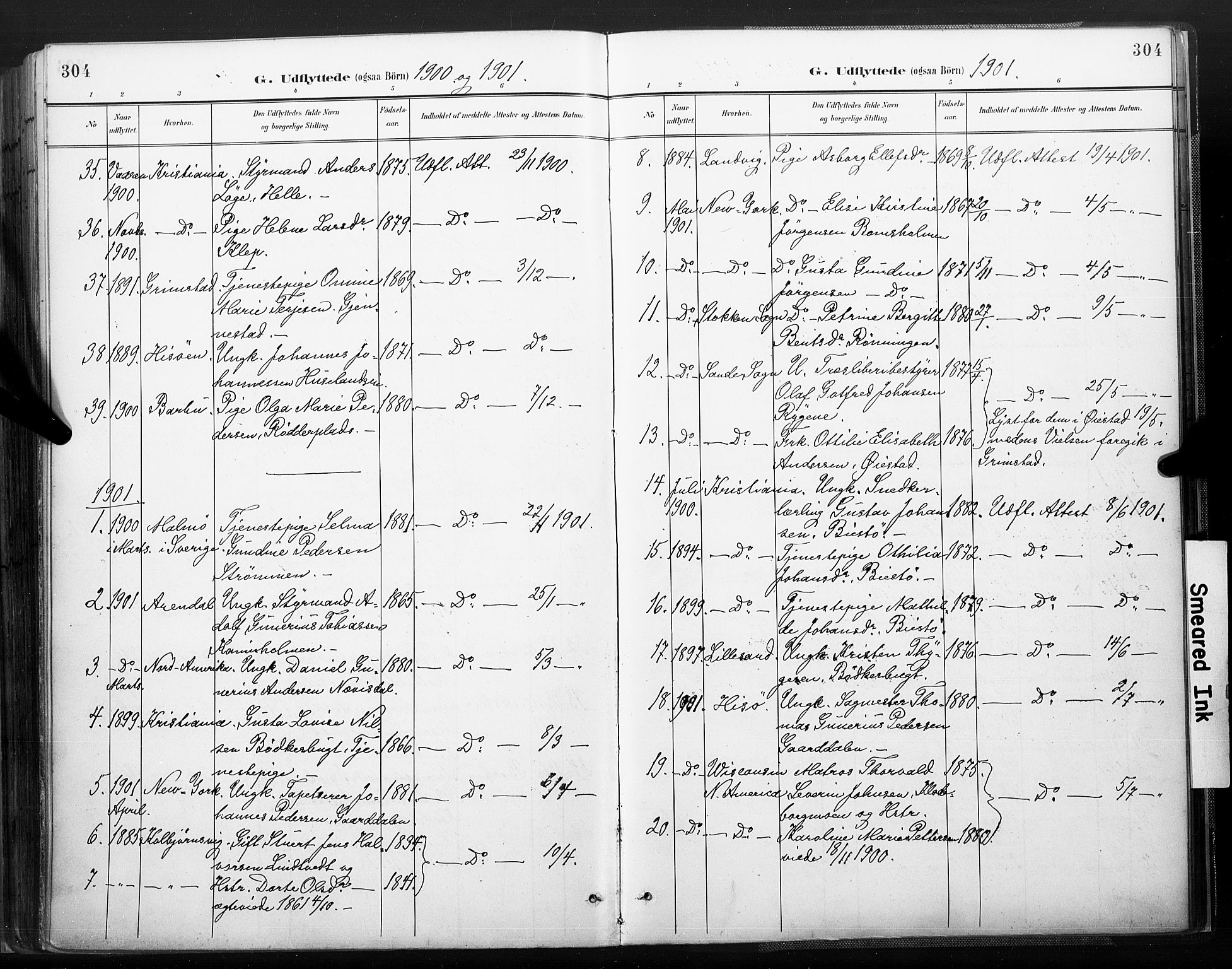 Øyestad sokneprestkontor, SAK/1111-0049/F/Fa/L0018: Parish register (official) no. A 18, 1897-1907, p. 304