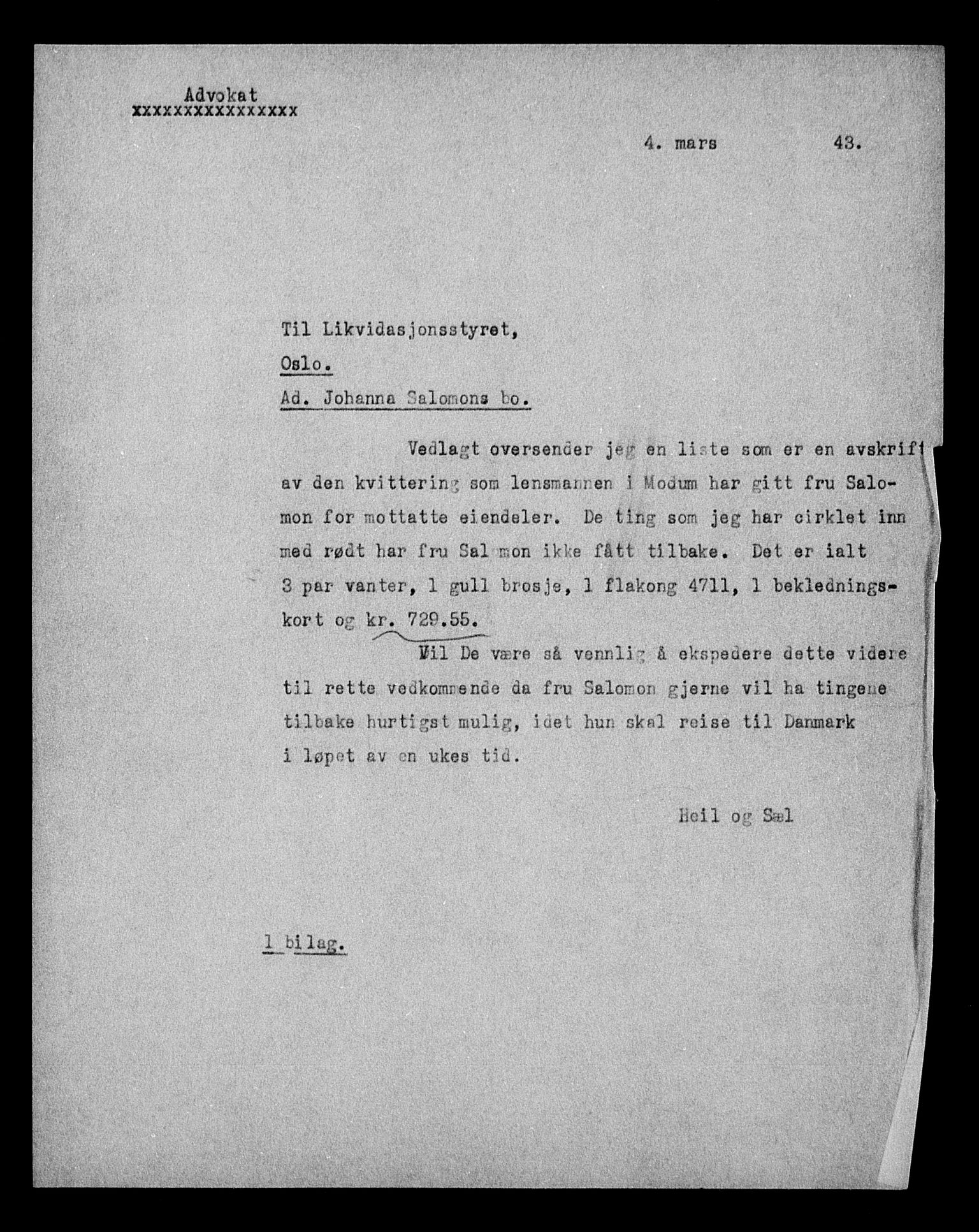 Justisdepartementet, Tilbakeføringskontoret for inndratte formuer, AV/RA-S-1564/H/Hc/Hcc/L0976: --, 1945-1947, p. 281