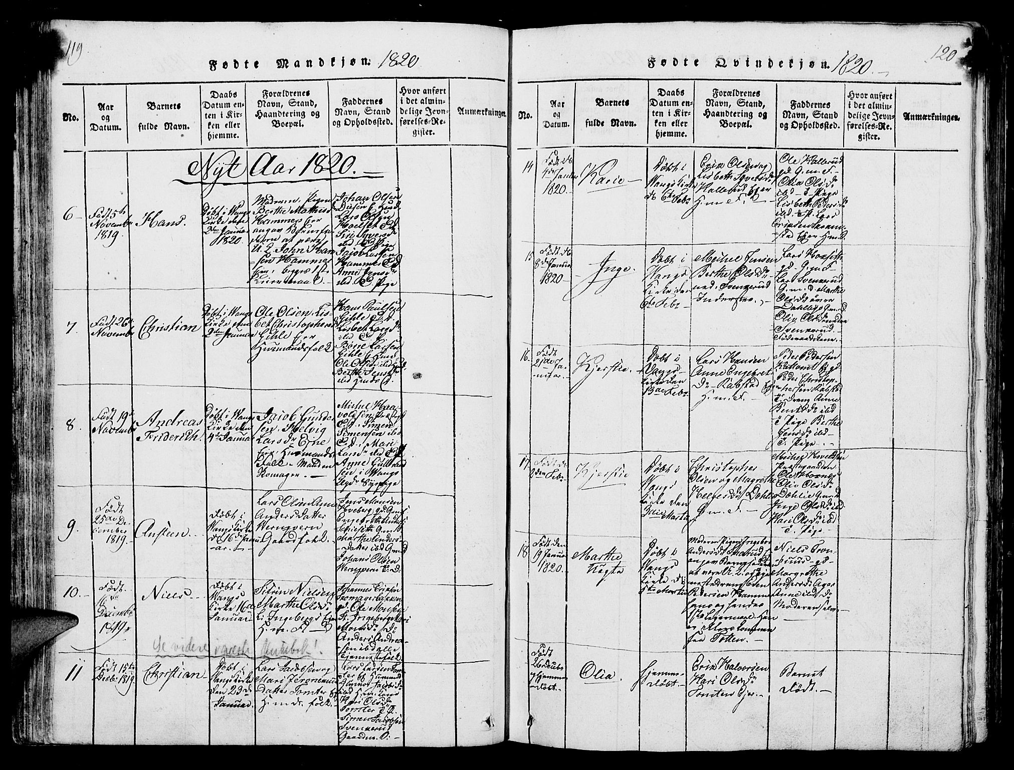 Vang prestekontor, Hedmark, SAH/PREST-008/H/Ha/Hab/L0004: Parish register (copy) no. 4, 1813-1827, p. 119-120