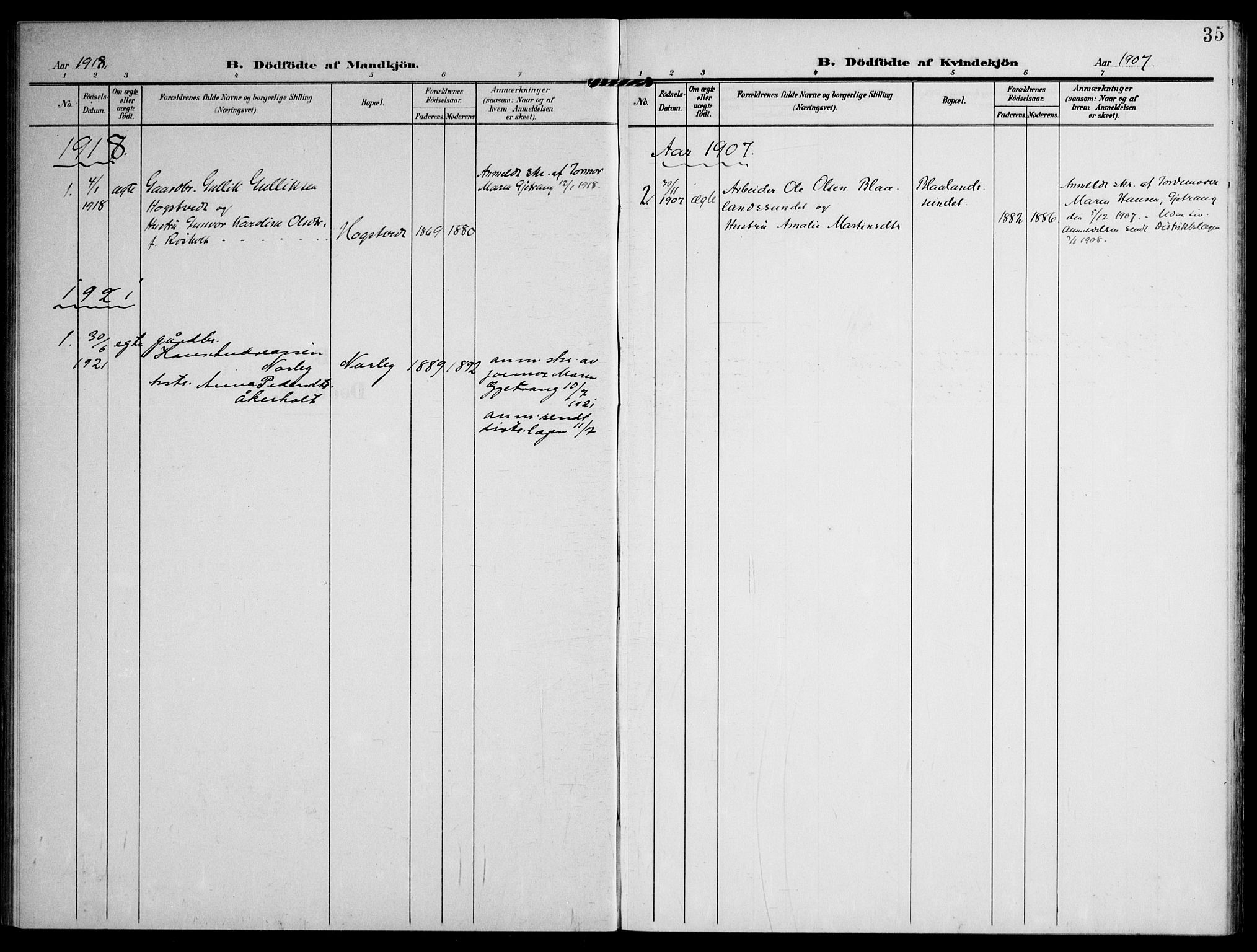 Lardal kirkebøker, AV/SAKO-A-350/F/Fc/L0002: Parish register (official) no. III 2, 1907-1921, p. 35