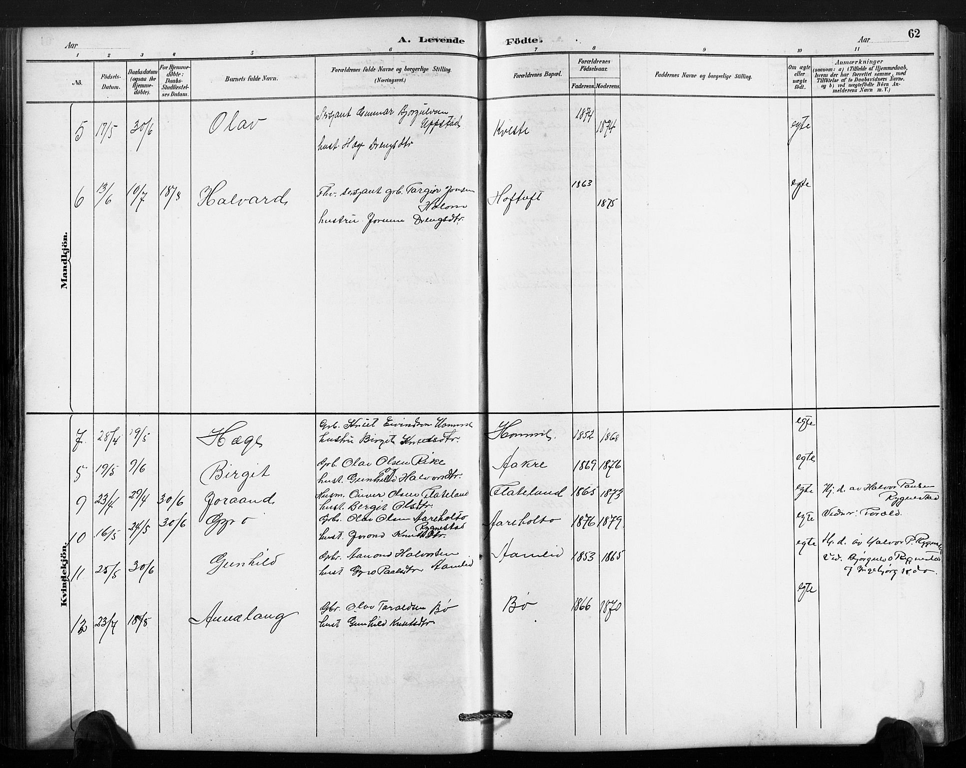 Valle sokneprestkontor, AV/SAK-1111-0044/F/Fb/Fbc/L0004: Parish register (copy) no. B 4, 1890-1928, p. 62