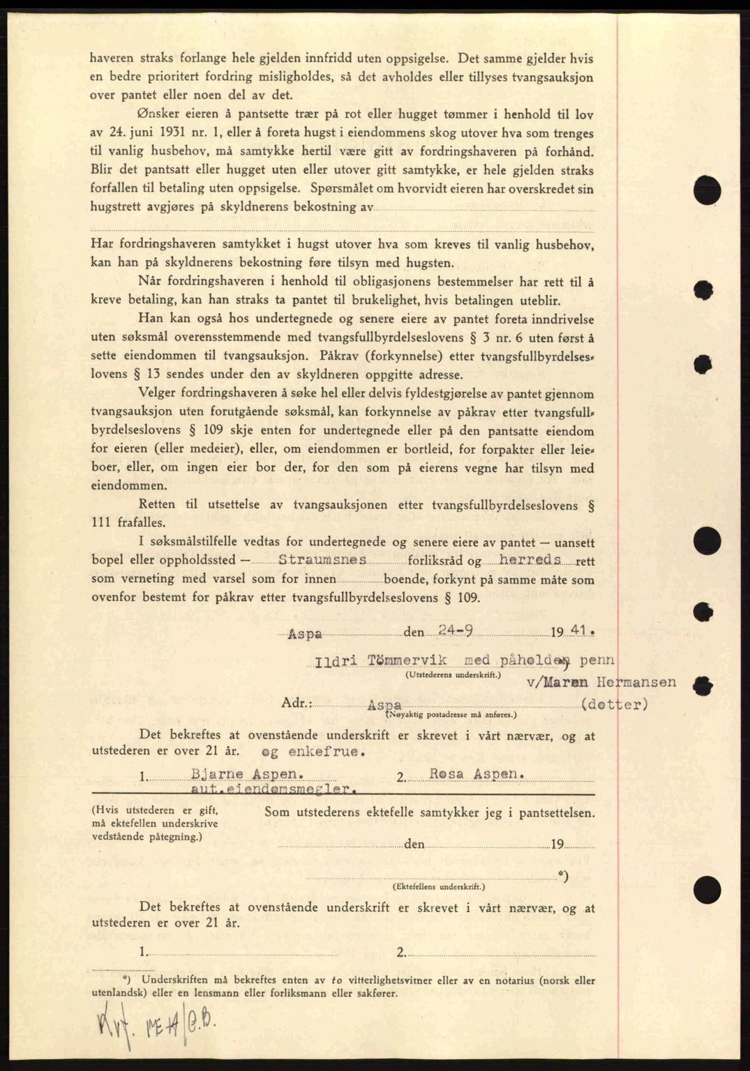 Nordmøre sorenskriveri, AV/SAT-A-4132/1/2/2Ca: Mortgage book no. B88, 1941-1942, Diary no: : 1727/1941