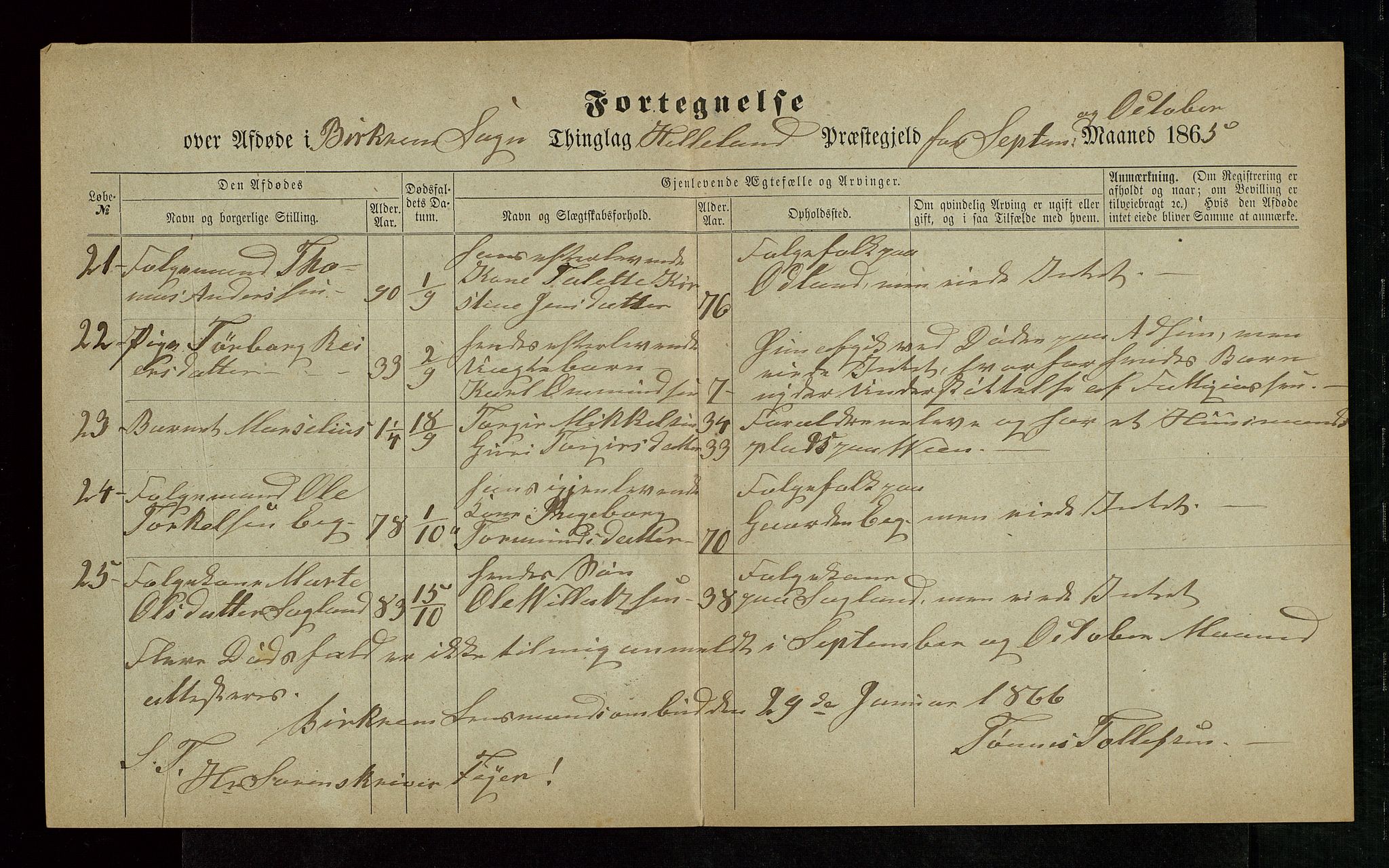 Jæren og Dalane sorenskriveri, SAST/A-100306/5/52AB/L0004: DØDSFALL-LISTER DALANE, 1865-1868, p. 9