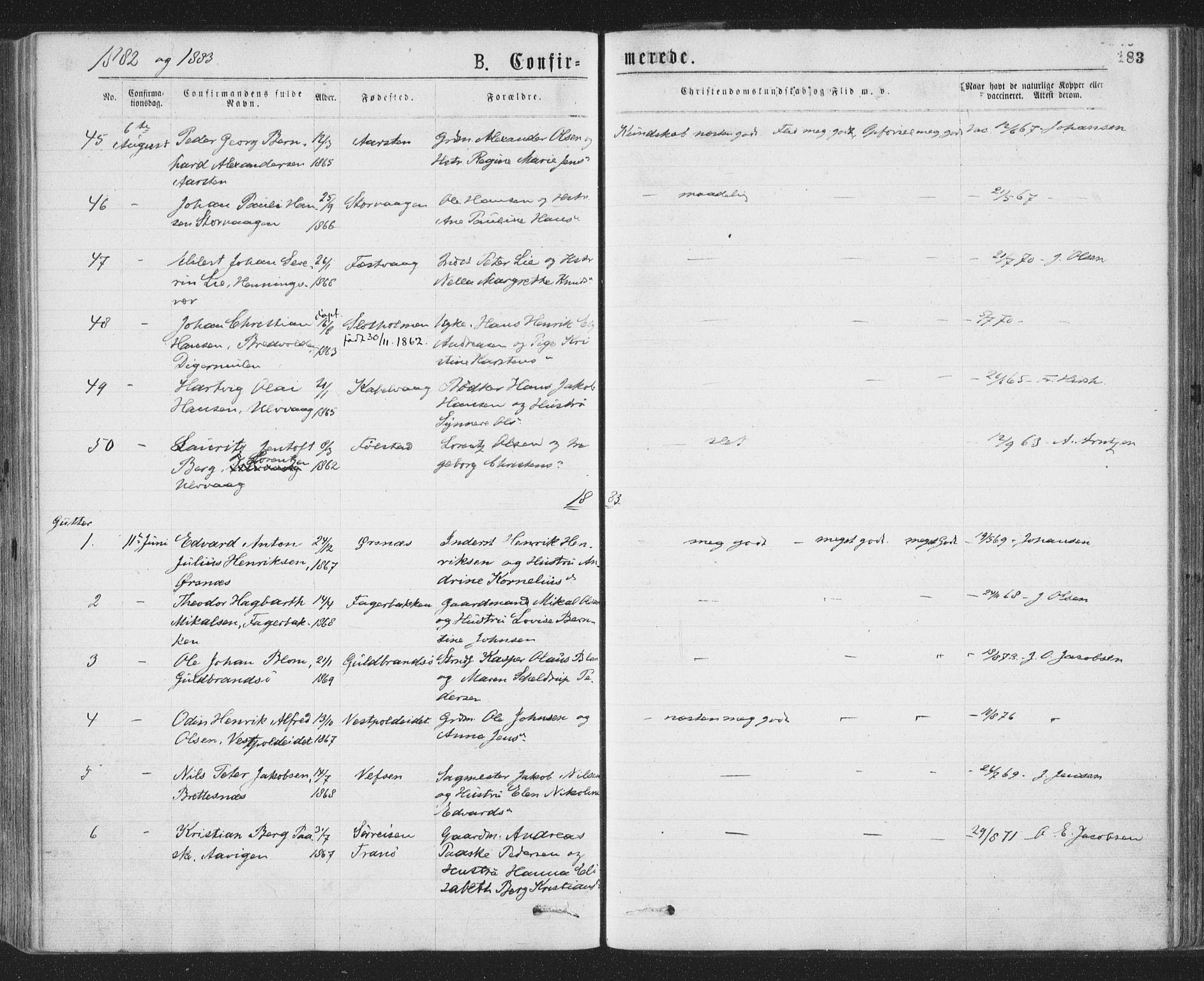 Ministerialprotokoller, klokkerbøker og fødselsregistre - Nordland, SAT/A-1459/874/L1058: Parish register (official) no. 874A02, 1878-1883, p. 183