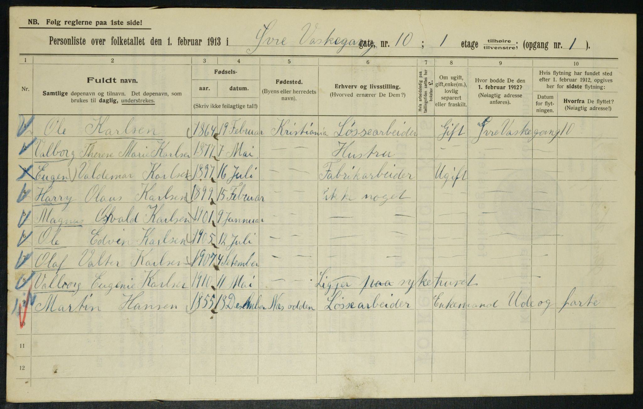 OBA, Municipal Census 1913 for Kristiania, 1913, p. 129995