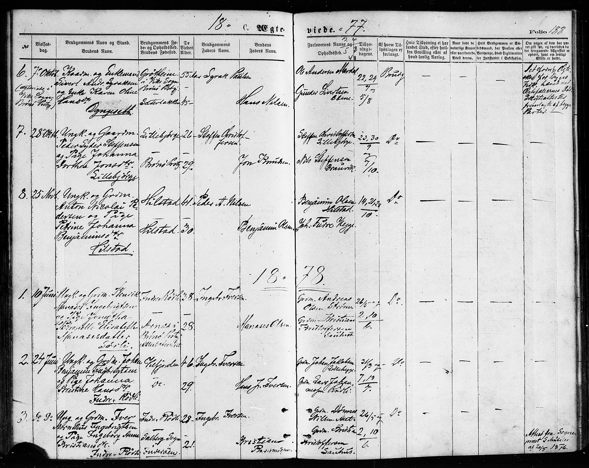 Ministerialprotokoller, klokkerbøker og fødselsregistre - Nordland, AV/SAT-A-1459/814/L0225: Parish register (official) no. 814A06, 1875-1885, p. 188