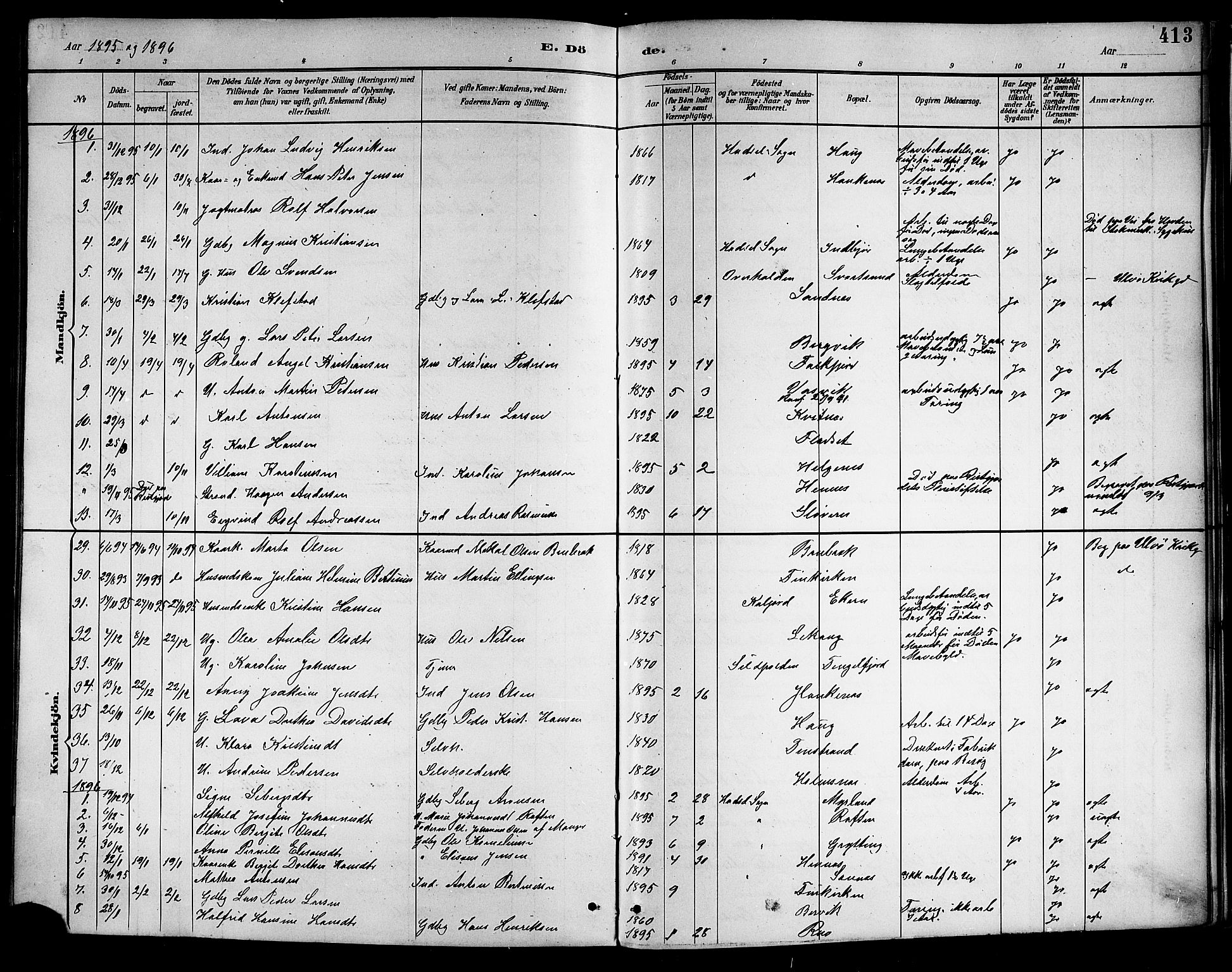 Ministerialprotokoller, klokkerbøker og fødselsregistre - Nordland, SAT/A-1459/888/L1268: Parish register (copy) no. 888C06, 1891-1908, p. 413