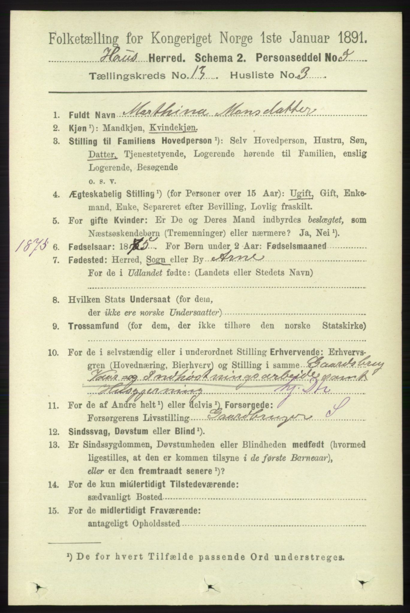 RA, 1891 census for 1250 Haus, 1891, p. 5577