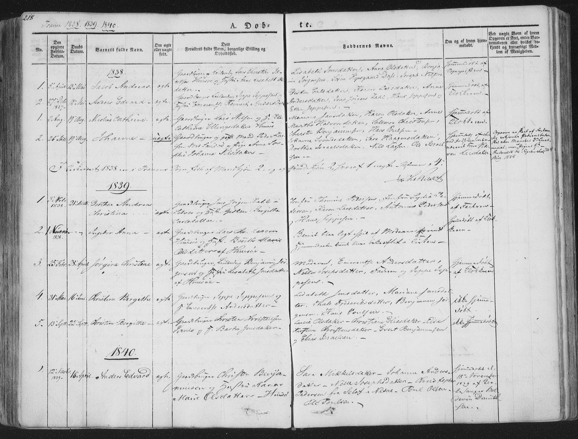 Ministerialprotokoller, klokkerbøker og fødselsregistre - Nordland, SAT/A-1459/839/L0565: Parish register (official) no. 839A02, 1825-1862, p. 218