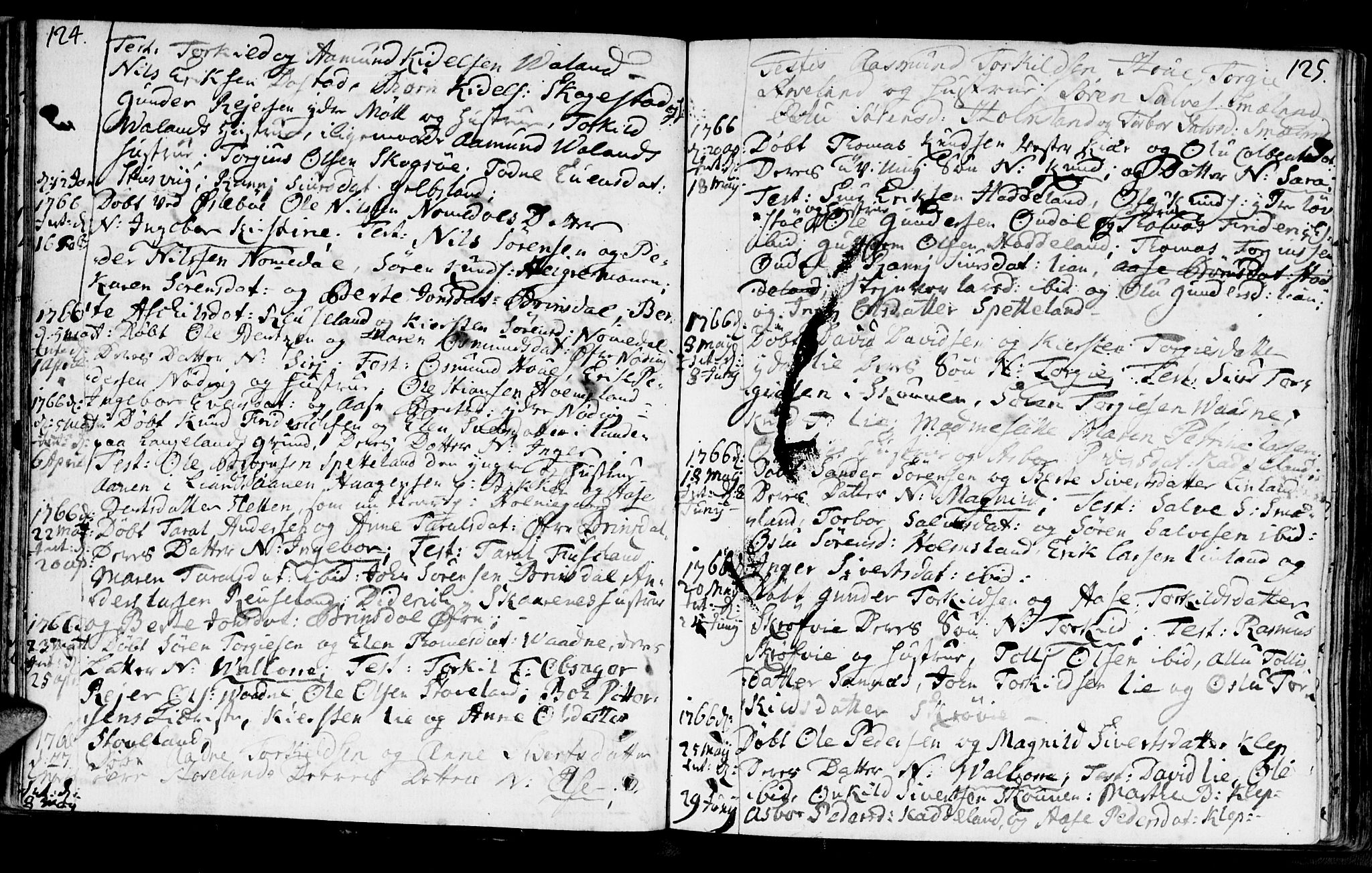 Holum sokneprestkontor, AV/SAK-1111-0022/F/Fa/Faa/L0002: Parish register (official) no. A 2, 1756-1780, p. 124-125