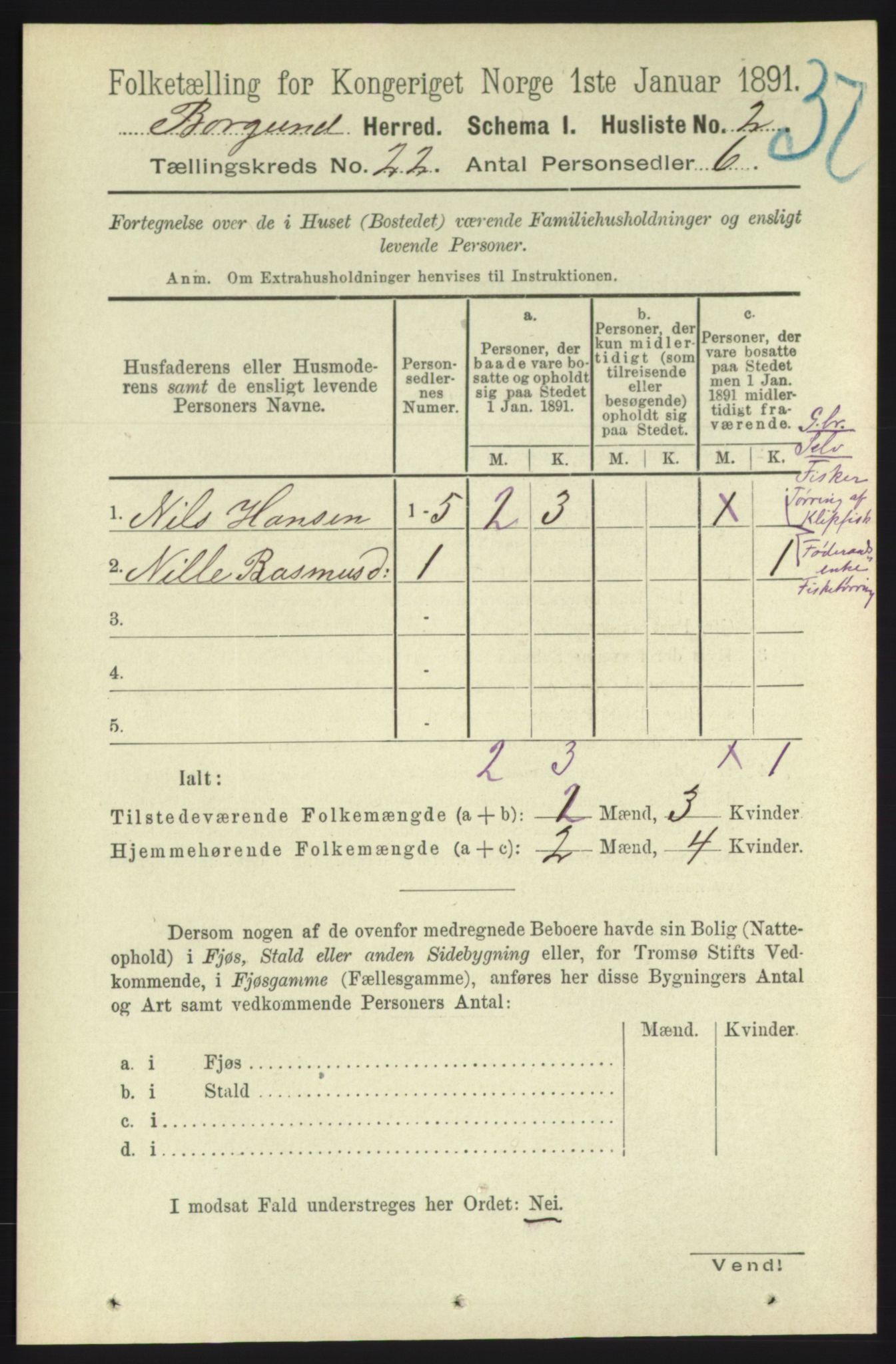 RA, 1891 census for 1531 Borgund, 1891, p. 6593