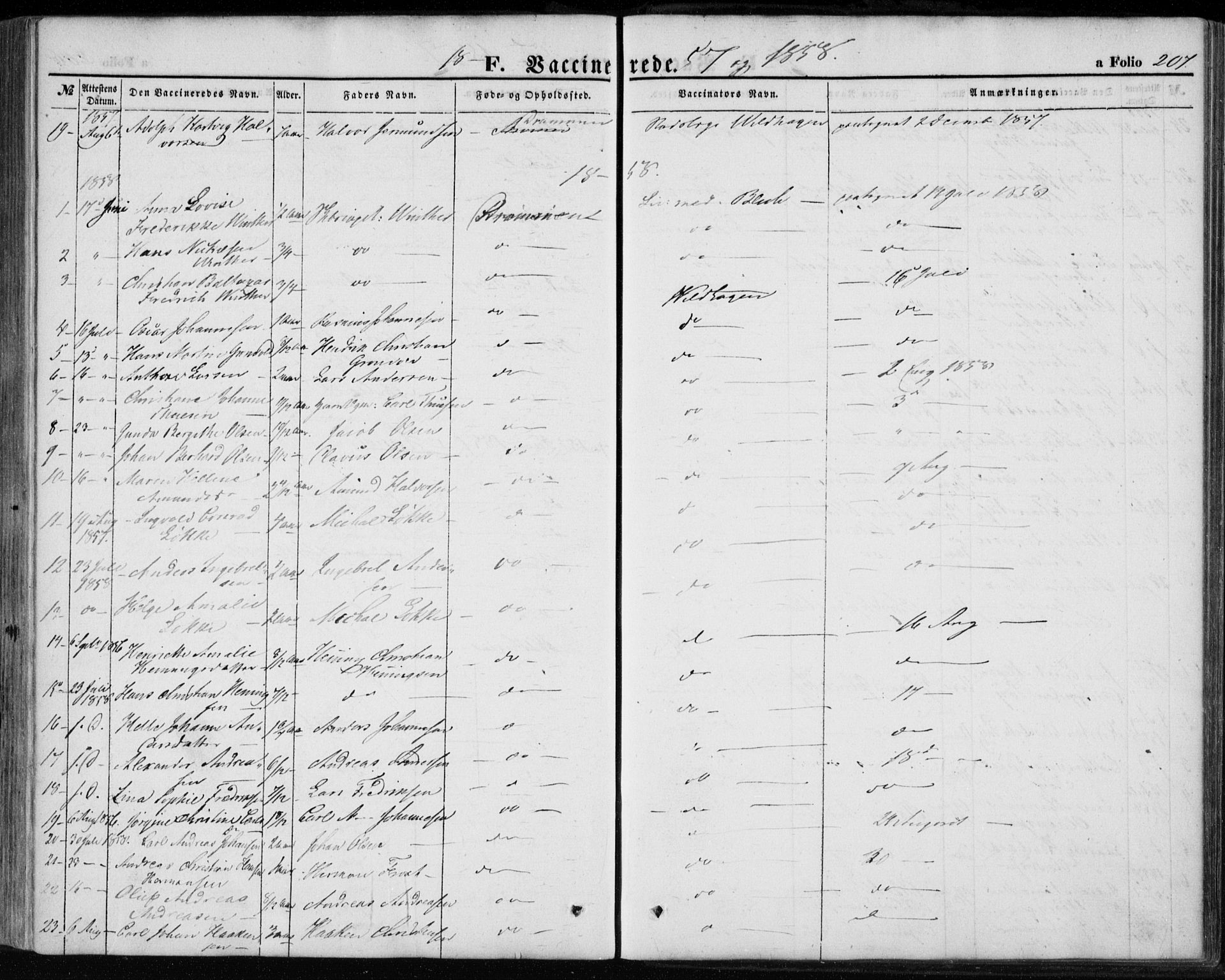 Strømsø kirkebøker, SAKO/A-246/F/Fa/L0017: Parish register (official) no. I 17, 1848-1865, p. 207