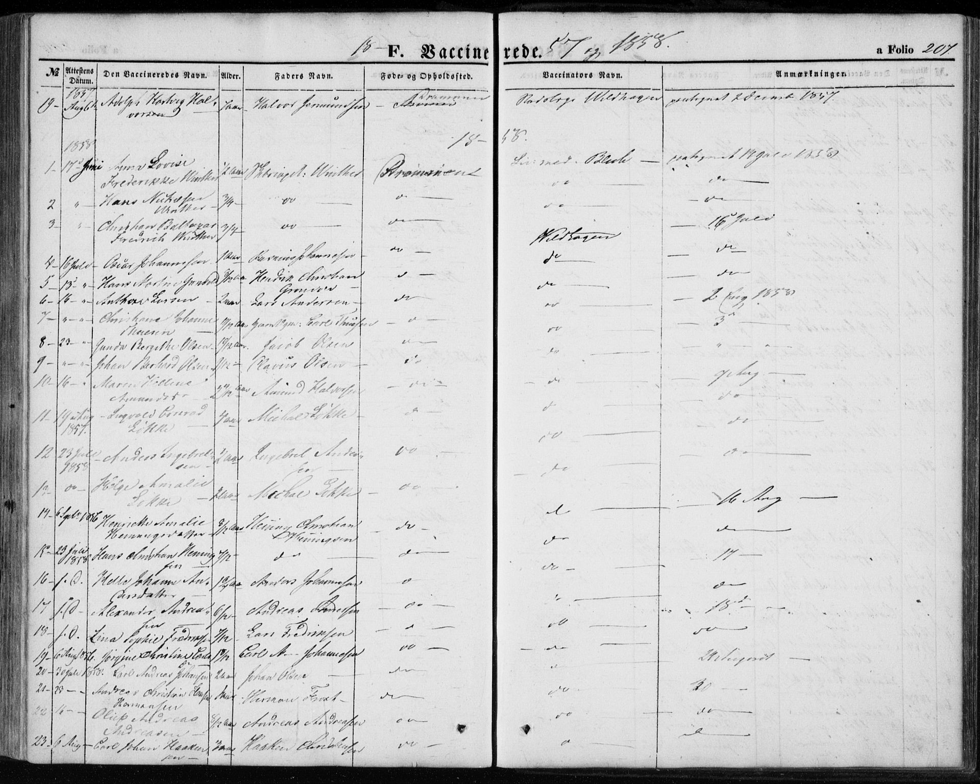 Strømsø kirkebøker, AV/SAKO-A-246/F/Fa/L0017: Parish register (official) no. I 17, 1848-1865, p. 207