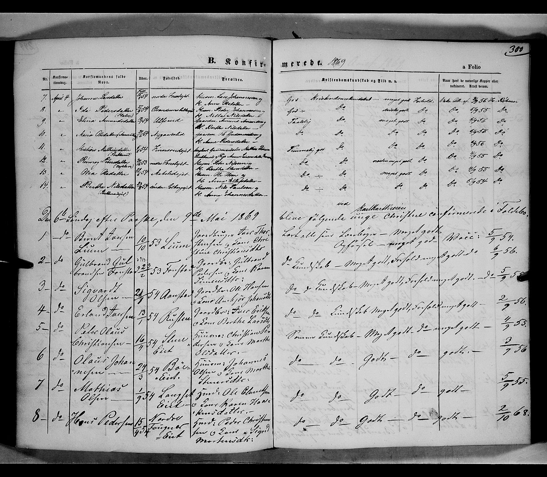 Gausdal prestekontor, SAH/PREST-090/H/Ha/Haa/L0009: Parish register (official) no. 9, 1862-1873, p. 300